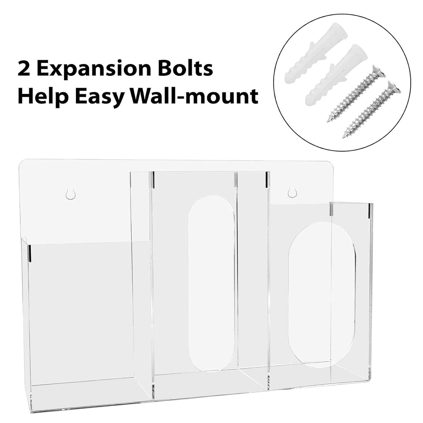 WAHFAY Acrylic Hygiene Dispenser Sanitation Station with Three Compartment, Gloves Masks Hairnets Acrylic Box Holder, Wall Mount or Tabletop Acrylic Clear Storage Containers