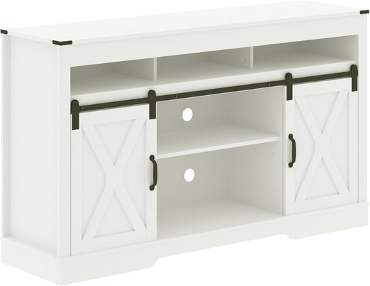 windaze Farmhouse 65+ Inch TV Stand, Entertainment Center with Sliding Barn Doors, White