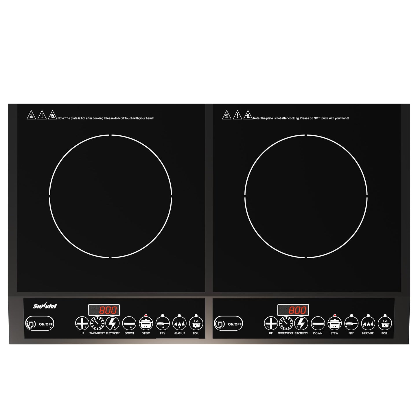 Sunvivi Portable Dual Induction Cooktop, Commercial-Grade Electric Countertop Burner with Timer, Induction Hot Plate with LED Screen, 8 Power(100W-1000W/800W) & 8 Temp Setting(176¡ãF-518¡ãF), Black