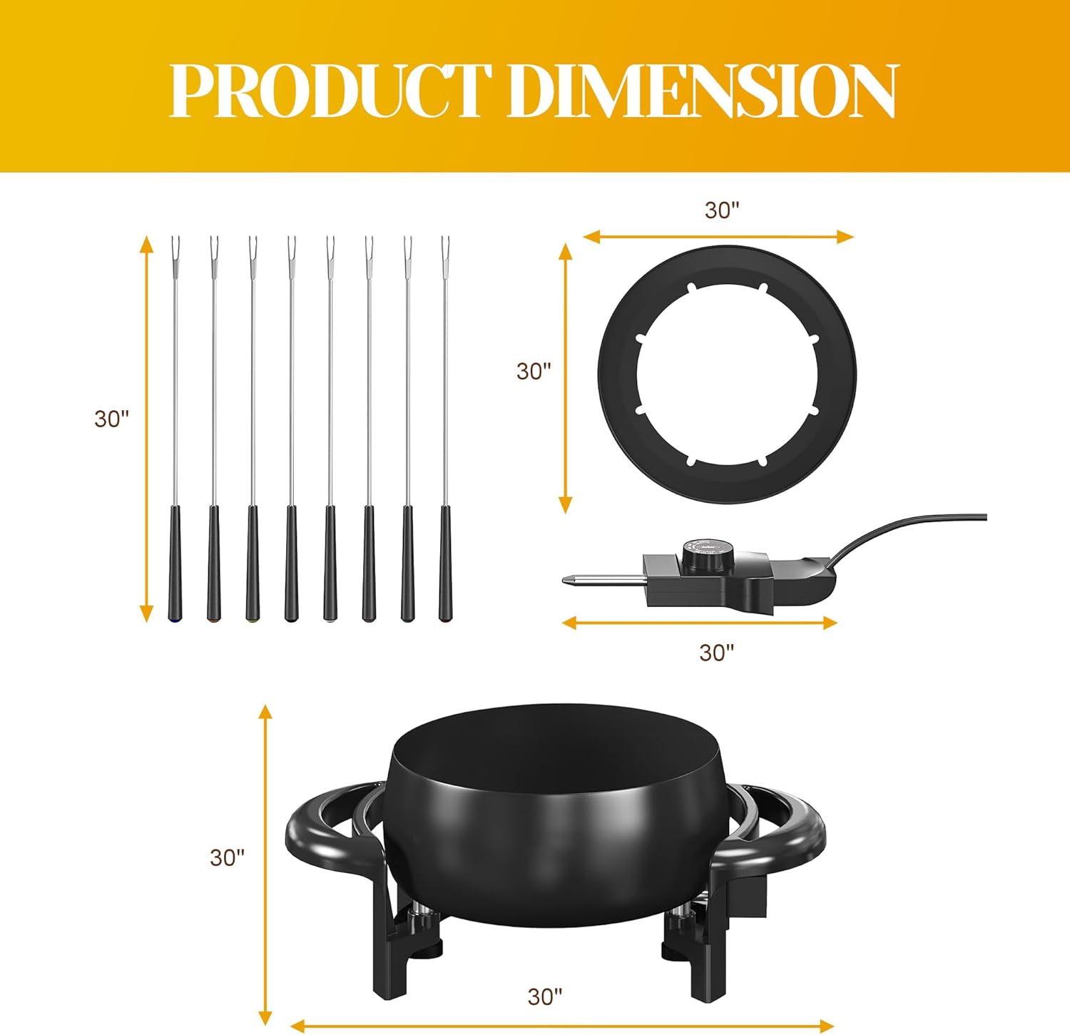 Electric Fondue Pot Set, 3 Quart Fondue Set for Melting Chocolate Cheese with 8 Color-Coded Forks