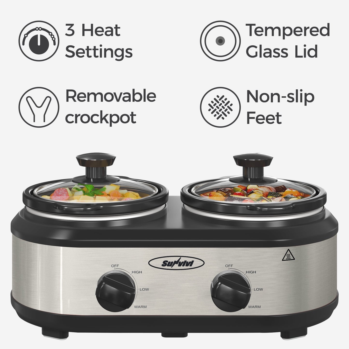 SUNVIVI Dual Pot Slow Cooker, 2 Pot Small Mini Crock Buffet Server and Warmer with Ceramic Pot, Adjustable Temp