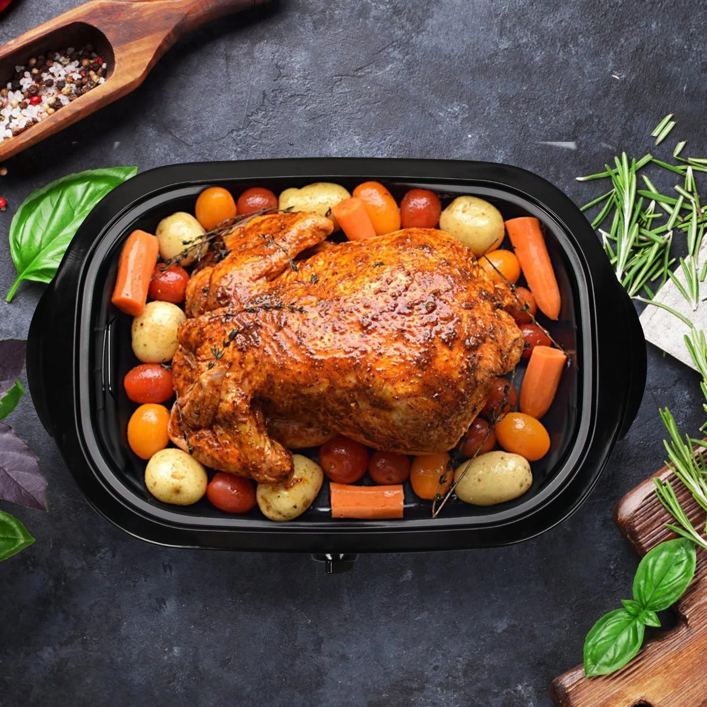 Sunvivi 20 Quart Electric Roaster with Removable Pan, Electric Turkey Roaster Oven with Self-Basting Lid, Roasting Oven with Cool-Touch Handles, Silver