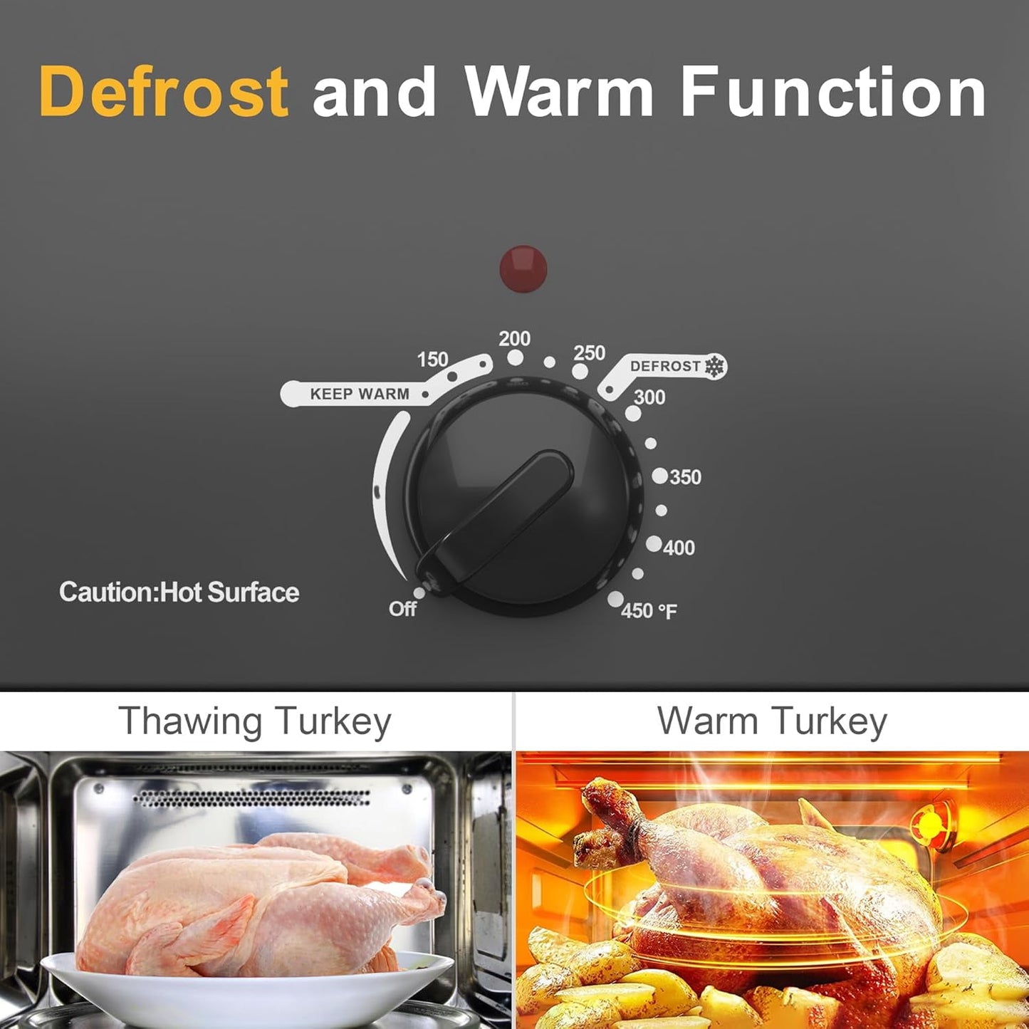 Sunvivi 18QT Roasting Oven with Self-Basting Lid Removable Pan, 150 to 450F Temperature Control Cool-Touch Handles,Grey
