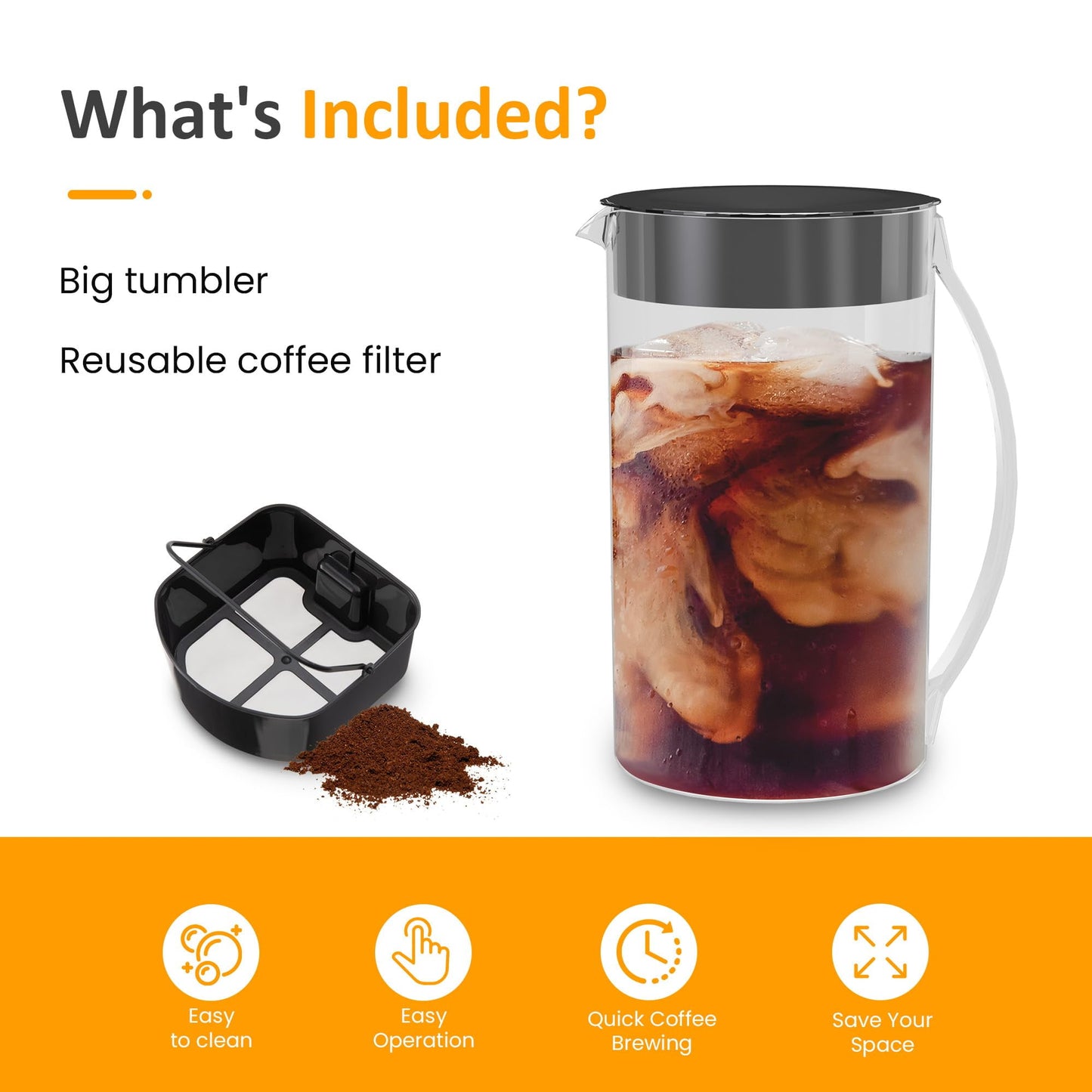 Sunvivi Iced Tea Maker with 2.5-Quart Pitcher, Iced Coffee Brewing Maker for Ground Coffee, Tea Bags, Loose Leaf Tea, 7 Cups Coffee Machines for Home, Strength Control for Flavor, Black