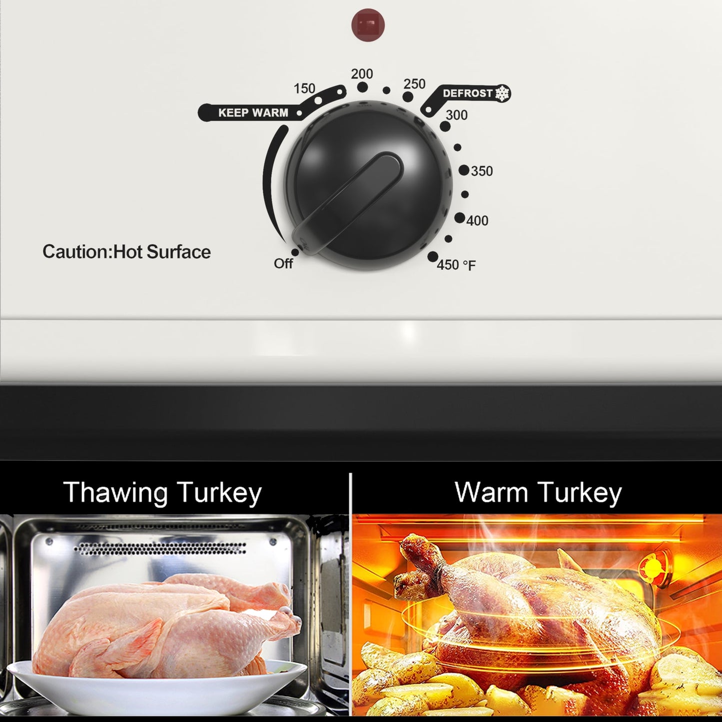 Sunvivi Roaster Oven with Self-Basting Lid, 18qt Electric Roaster with Removable Pan & Rack, Turkey Roaster Oven with Defrost & Warm Function, Stainless Steel, White