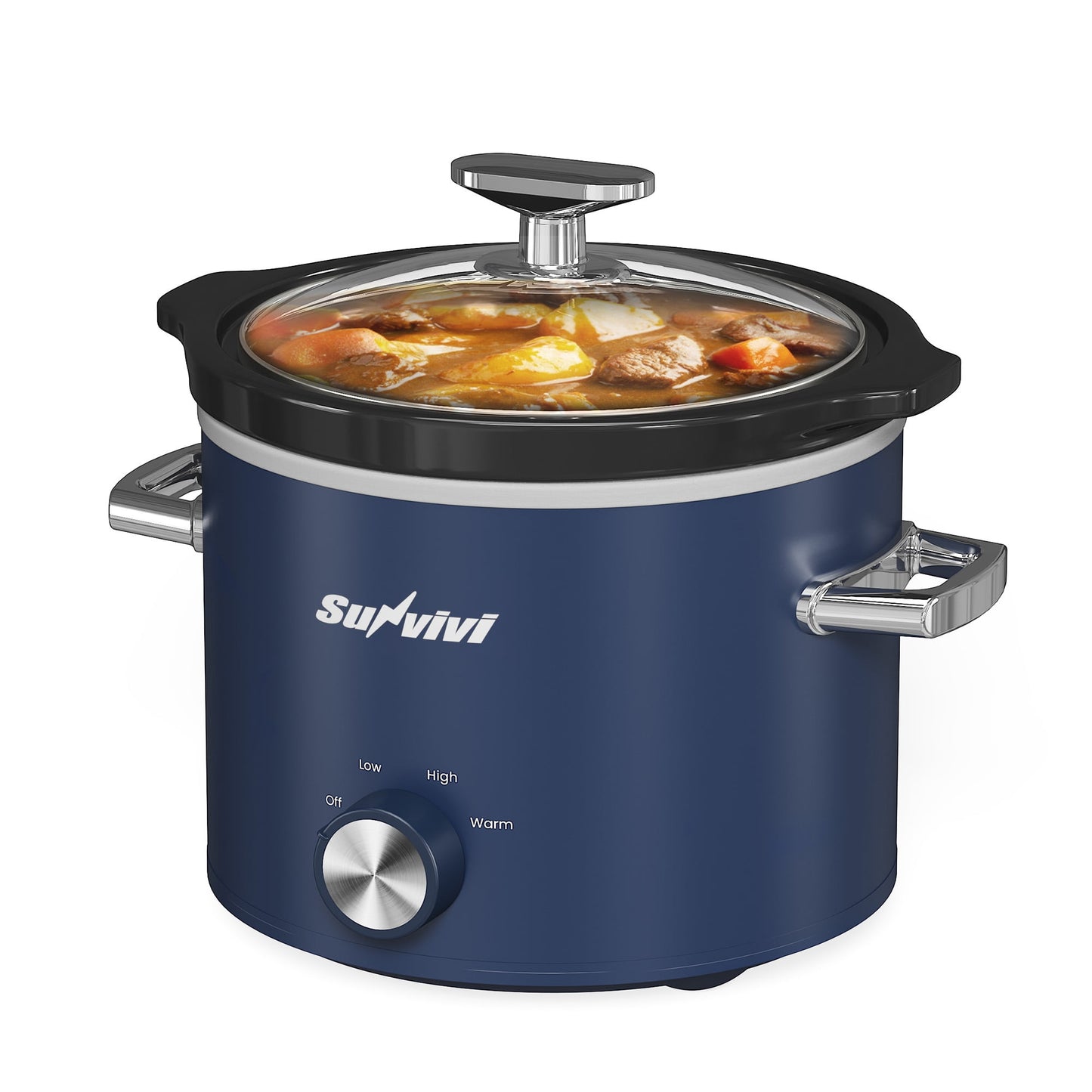 Sunvivi 2QT Small Slow Cooker with Removable Ceramic Pot, 3 Heating Settings - Blue