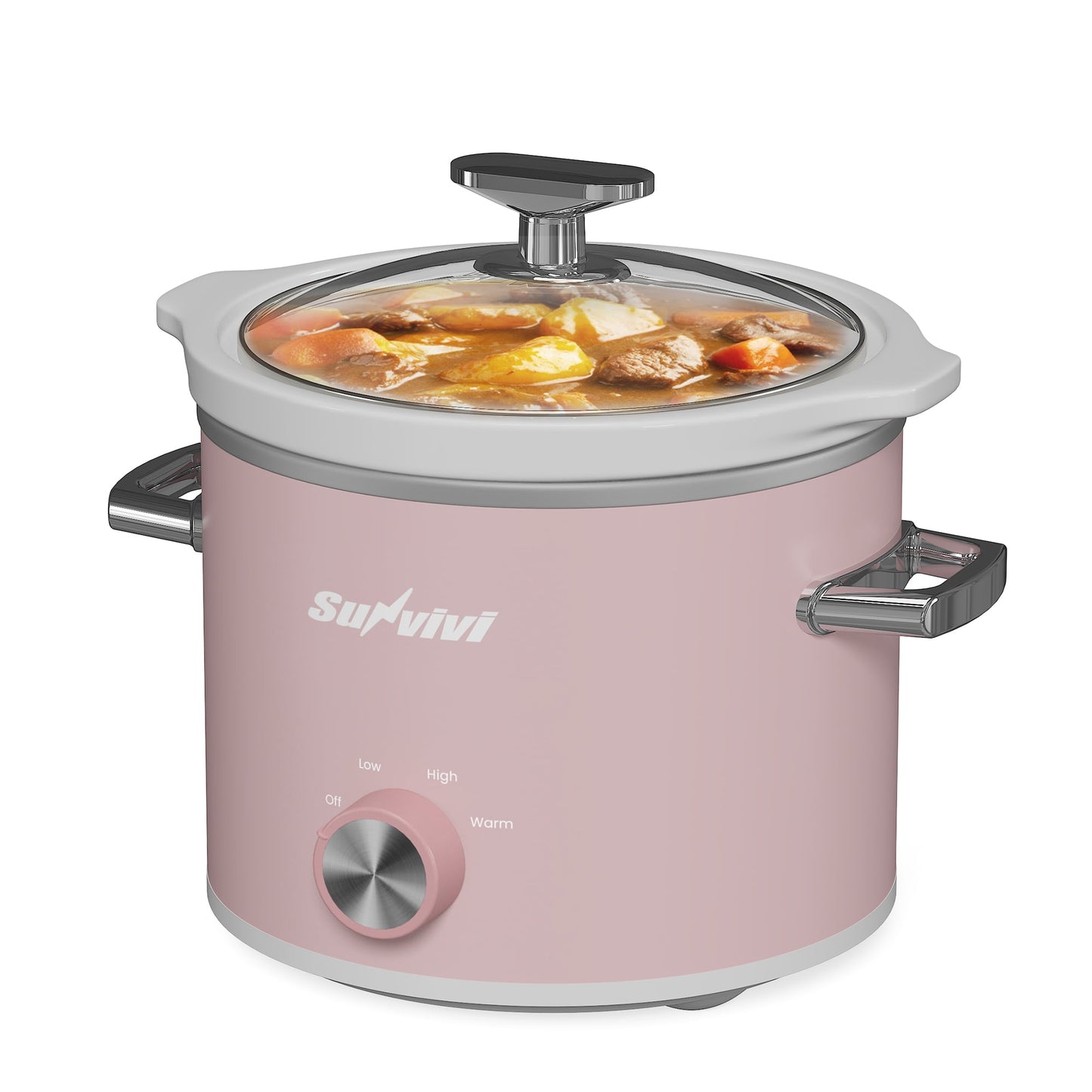 2QT Small Slow Cooker with Removable Ceramic Pot, 3 Heating Settings, Dishwasher-Safe Glass Lid, Pink