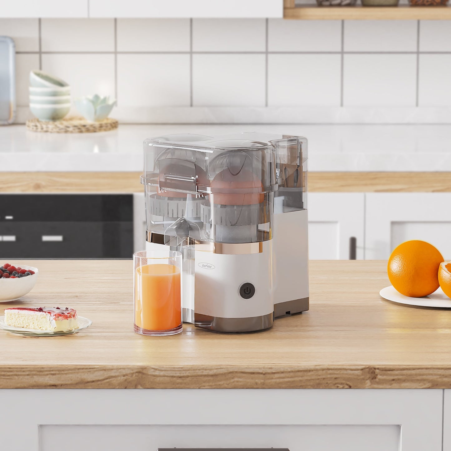 Sunvivi Dual-Head Electric Citrus Juicer, Plug-inModel Juicer Machine with Cleaning Brush, Portable Lemon Squeezer for Fresh Orange, Lemon, Lime, Kiwi, Grapefruit, Easy to Clean