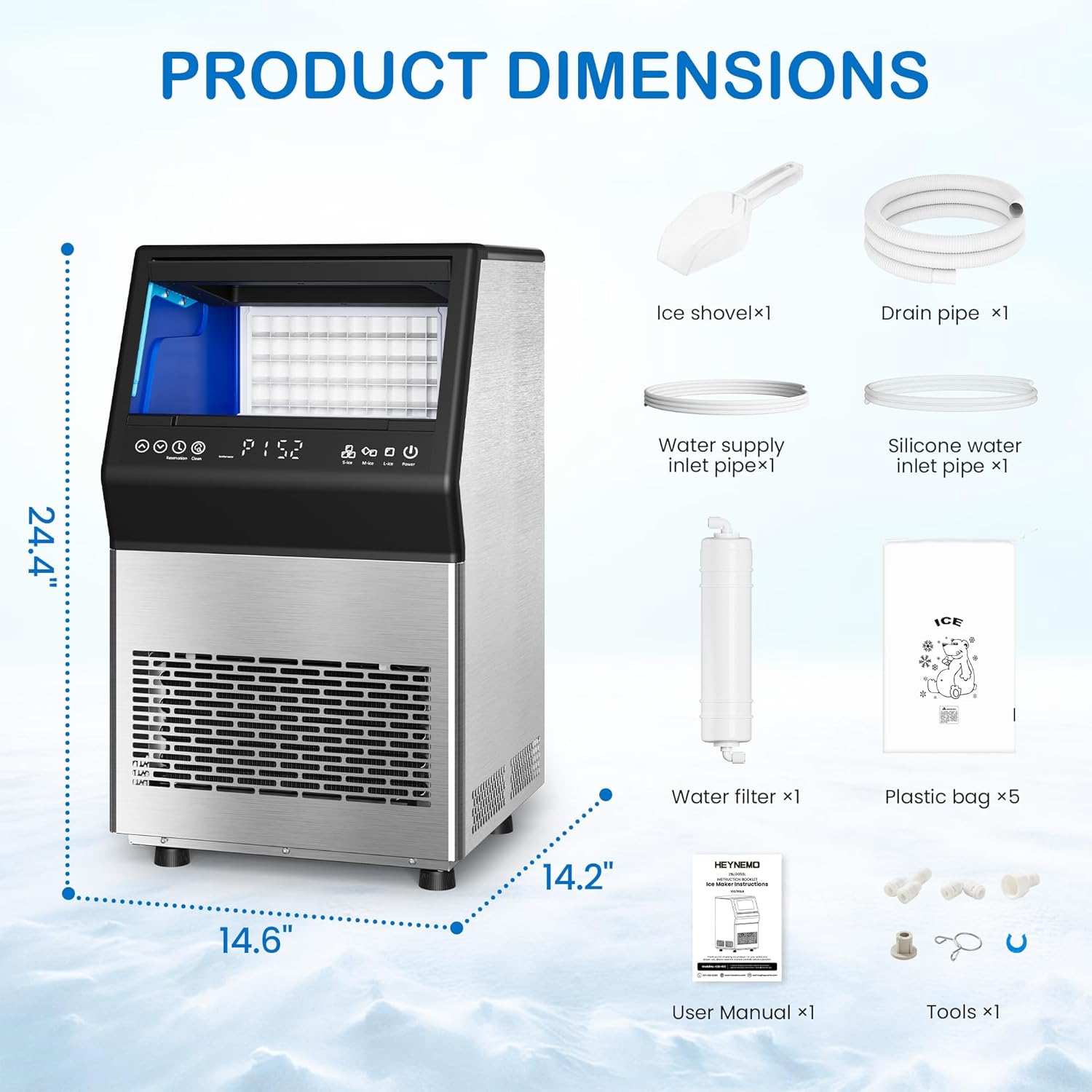Sunvivi Commercial Cube Ice Maker ¨C 88-110 lbs/24H, 8-15 Min Fast Ice