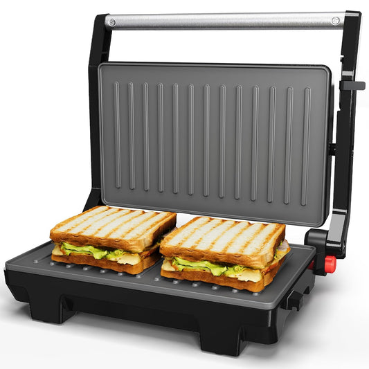 Sunvivi Panini Press Sandwich Maker: Electric Panini Press Grill with Locking Lid, Portable Indoor Panini Maker with Nonstick Plates, 1000W Double-sided Grill with 180¡ã Flat Opening, Easy to Clean