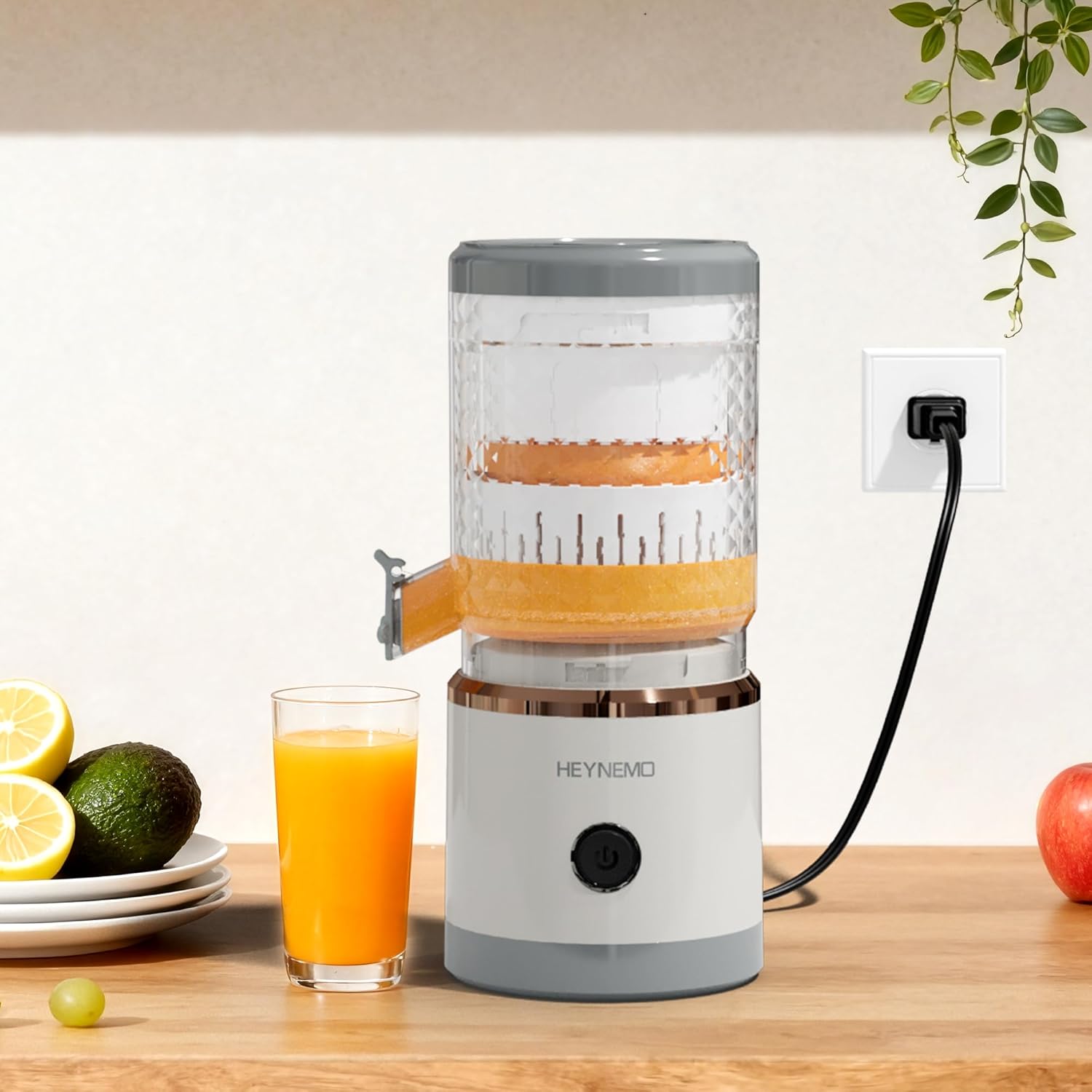 Electric Citrus Juicer, 90W Automatic Juice Squeezer with High-Speed 15,000 RPM, Ideal for Orange, Lemon, Grapefruit, and Soft Fruits, Compact and Easy to Clean, Includes Cleaning Brush