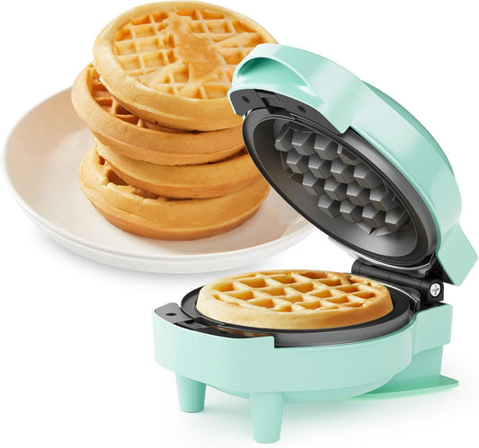 Sunvivi 4" Mini Waffle Maker: 6 in 1 Waffle Iron with 6PC Nonstick Removable Plates Set (Santa Claus, Christmas Tree, Witch & Pumpkin)