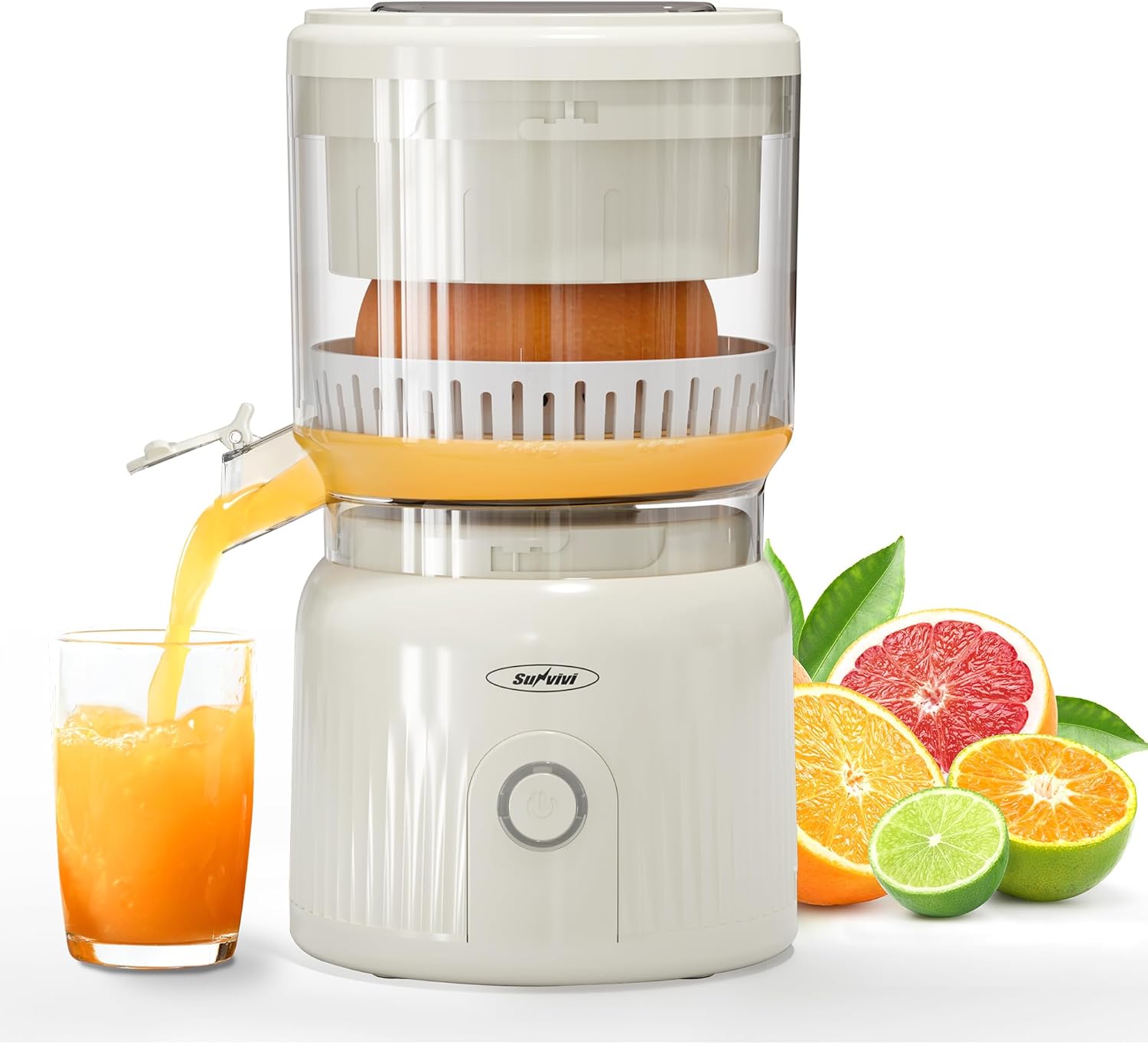 Sunvivi Electric Citrus Juicer, 90W Automatic Juice Squeezer with High-Speed 15,000 RPM, Ideal for Orange, Lemon,  and Soft Fruits, Compact and Easy to Clean, Includes Cleaning Brush