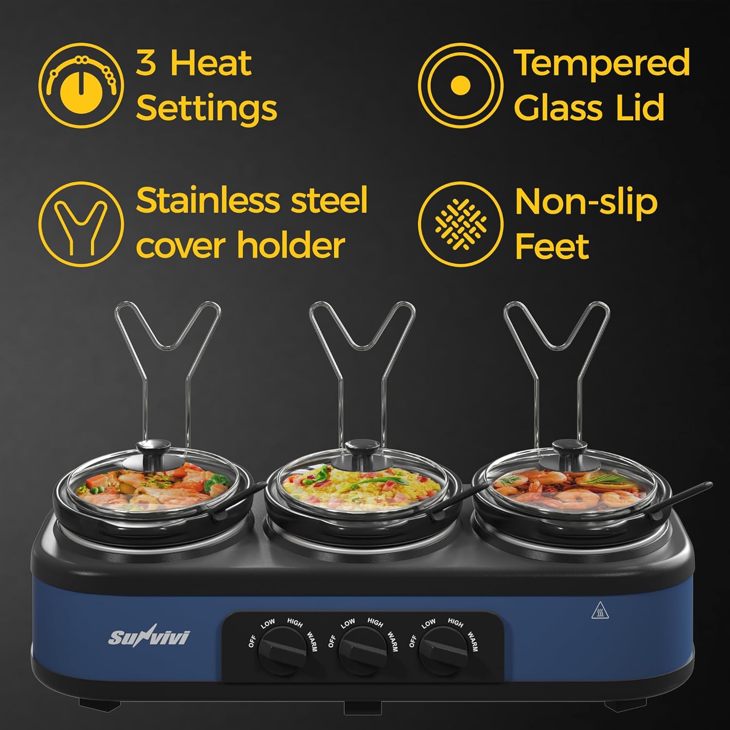 Sunvivi Triple Slow Cooker Buffet Servers and Warmer, 3*2.5 Quarts
