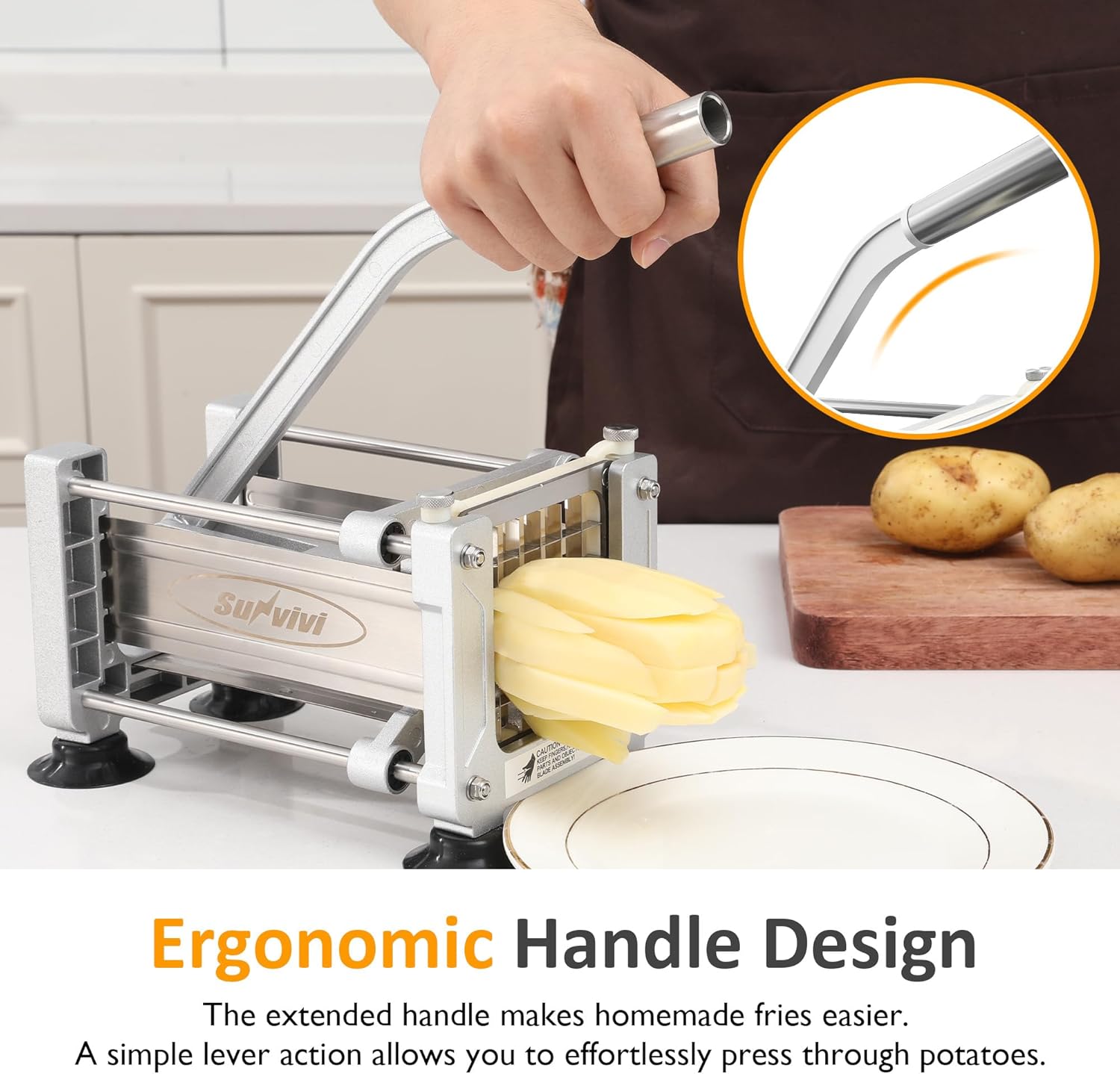 Sunvivi French Fry Cutter Stainless Steel Potato Slicer