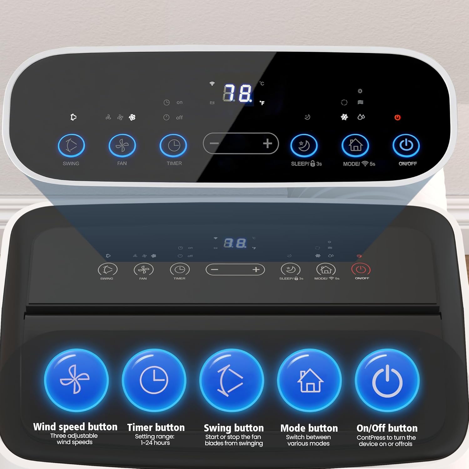 14,000 BTU 3-in-1 Portable Air Conditioner with Heat, Dehumidifier & Fan, Smart WiFi Control