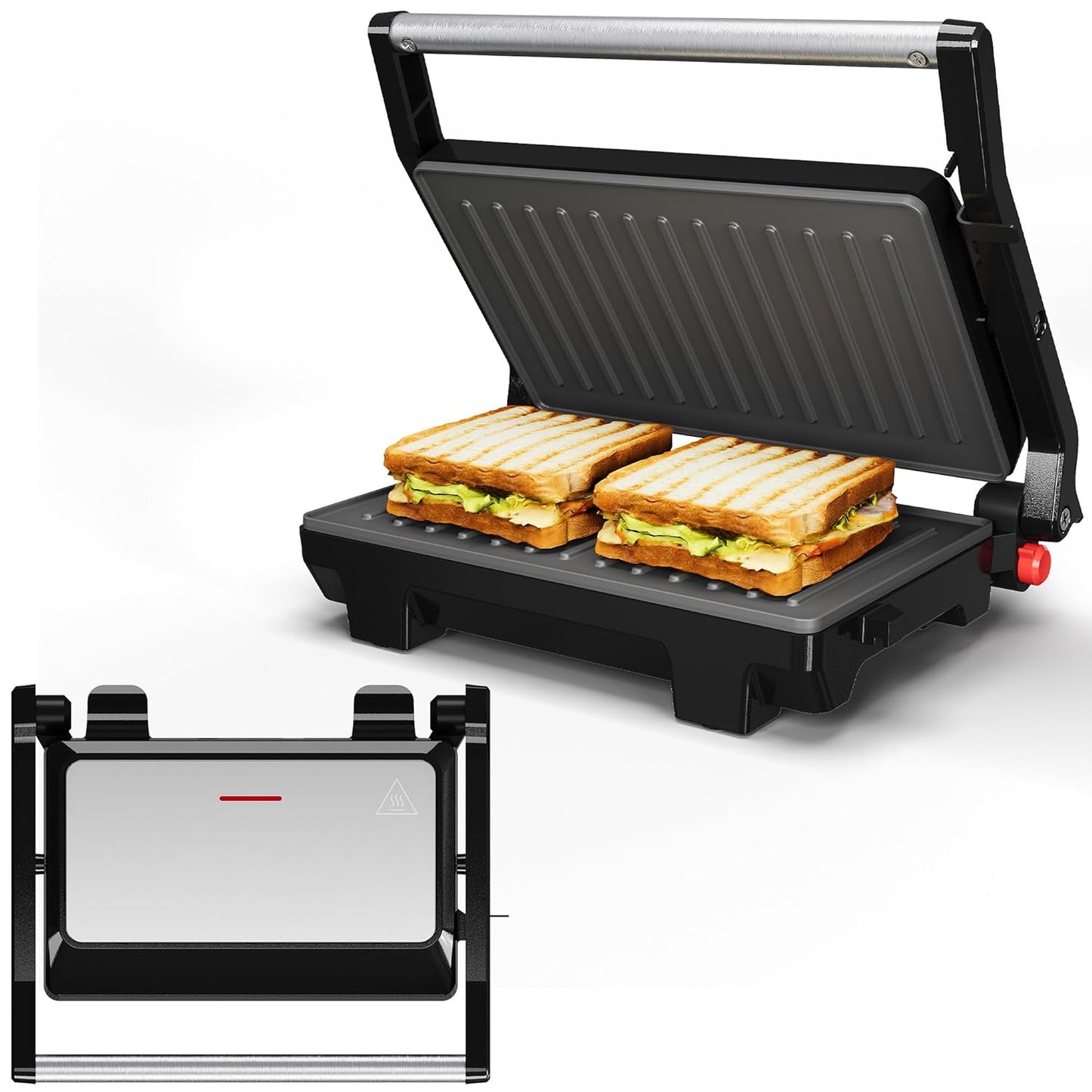 Sunvivi Panini Press Sandwich Maker: Electric Panini Press Grill with Locking Lid, Portable Indoor Panini Maker with Nonstick Plates, 1000W Double-sided Grill with 180¡ã Flat Opening, Easy to Clean