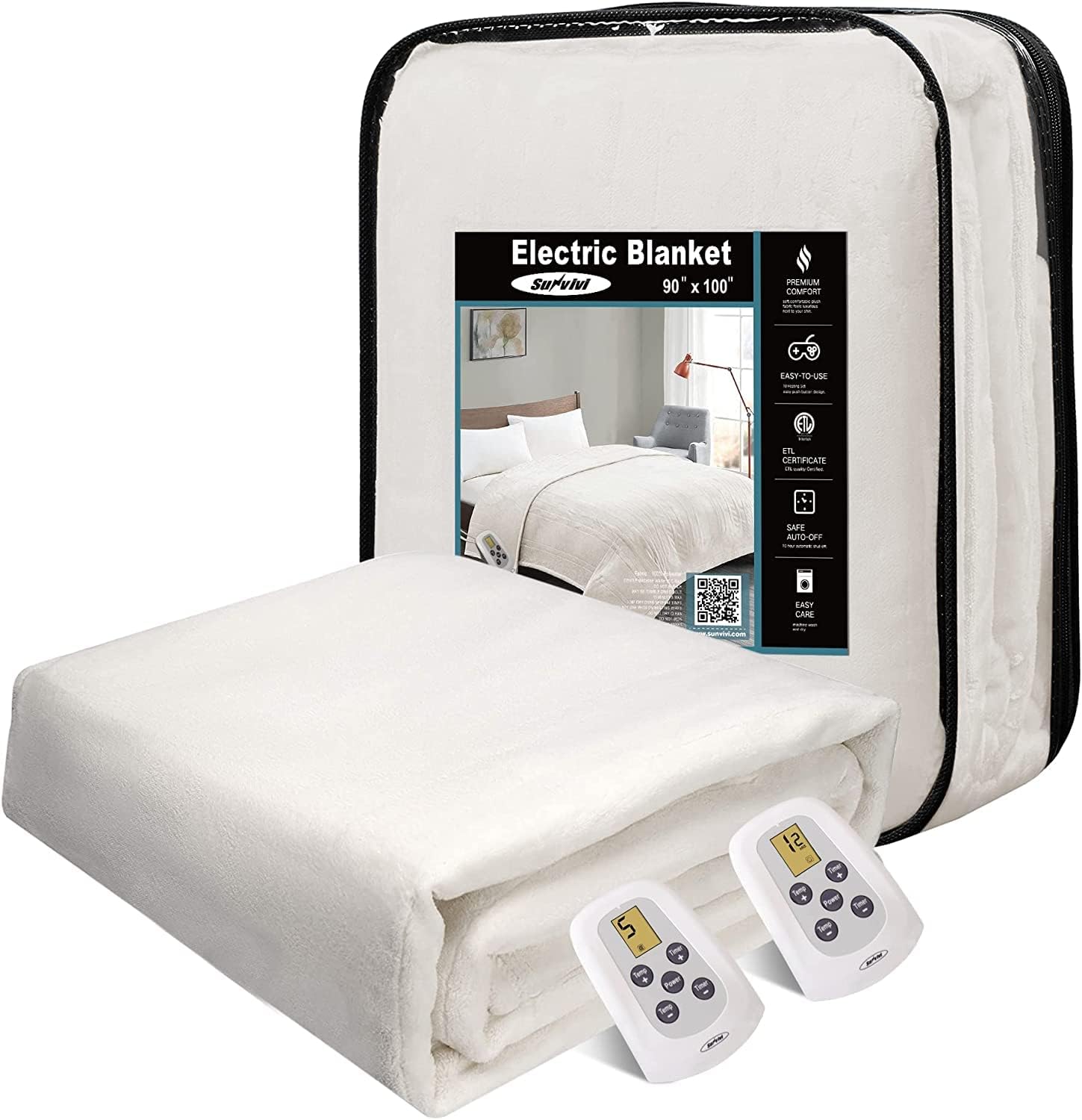 Sunvivi Electric Blanket Heated, King Size hot Blanket with Dual Controllersn90×100