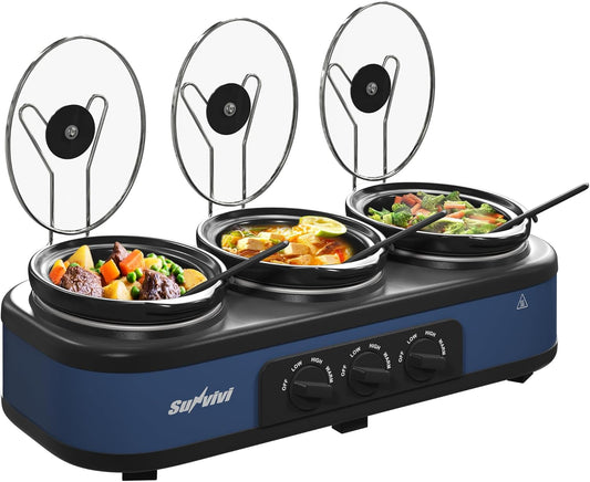 Sunvivi Triple Slow Cooker Buffet Servers and Warmer, 3*2.5 Quarts