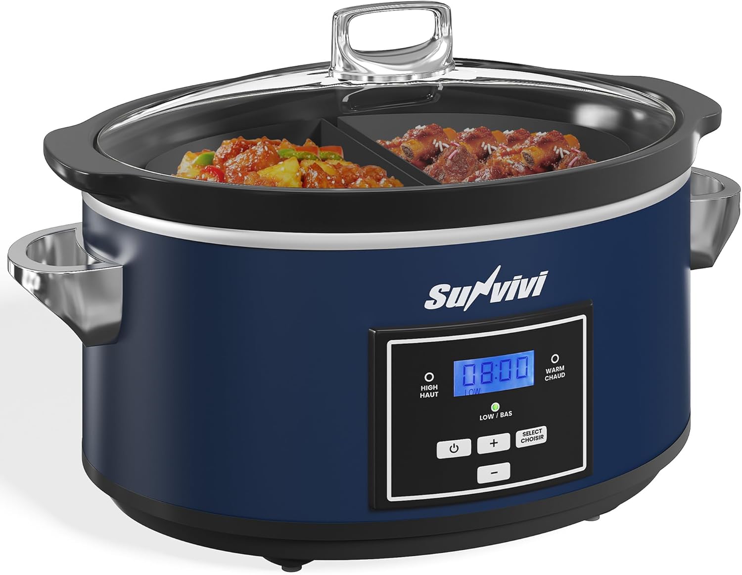 Sunvivi 6 Quart Programmable Slow Cooker with 2 in 1 Silicone Liners