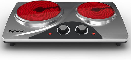 Sunvivi 1800W Dual Burner Portable Electric Ceramic Stove – Knob Control