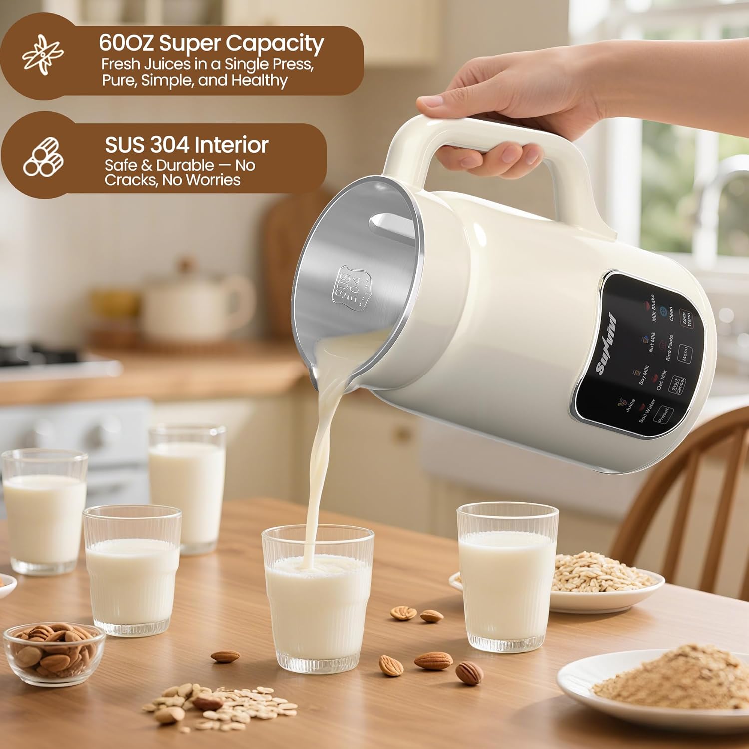 Sunvivi 8 in 1 Nut Milk Maker Machine: 60oz Soy Milk Maker