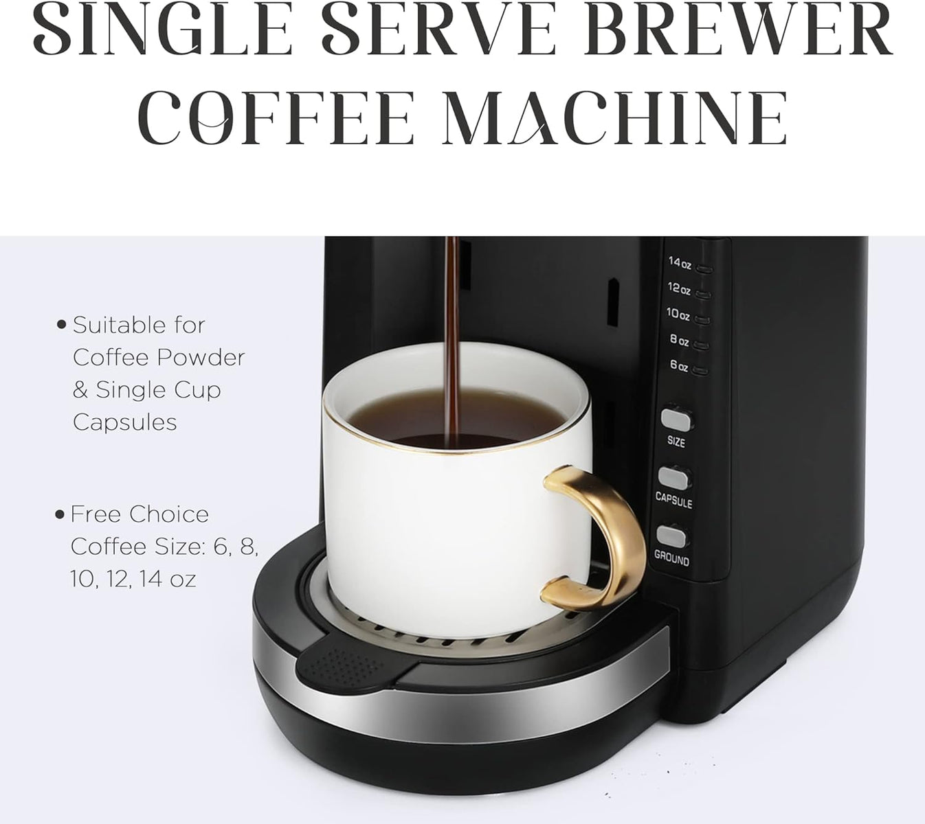Sunvivi Single Serve Coffee Maker For Single Cup Pods & Ground Coffee