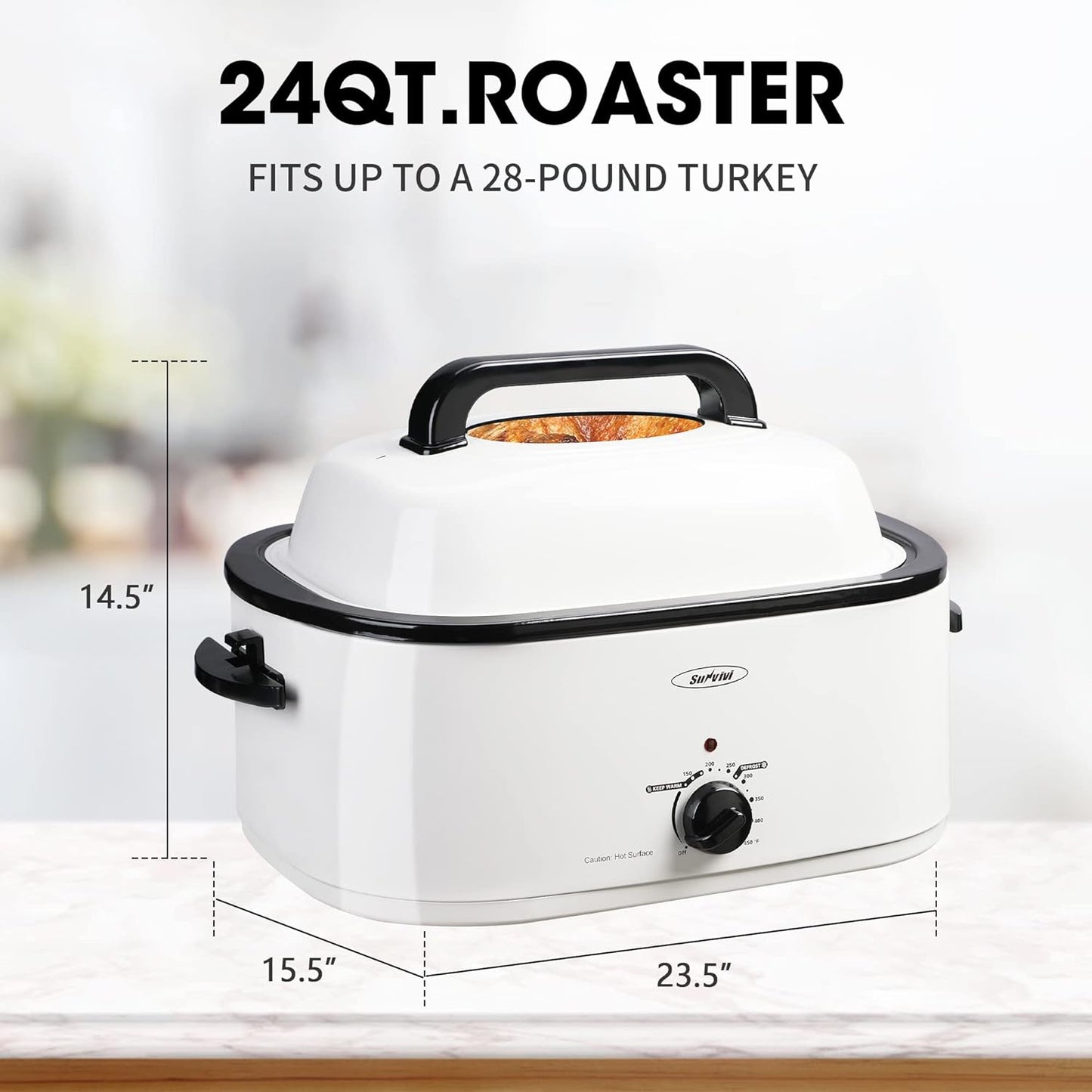 Sunvivi 26 Quart Electric Roaster Oven Turkey Roaster with Lid Electric Roasters with Removable Pan Large Roaster, Visible & Self-basting Lid, Fast Heating & Thaw/warming Setting, Silver, Grey