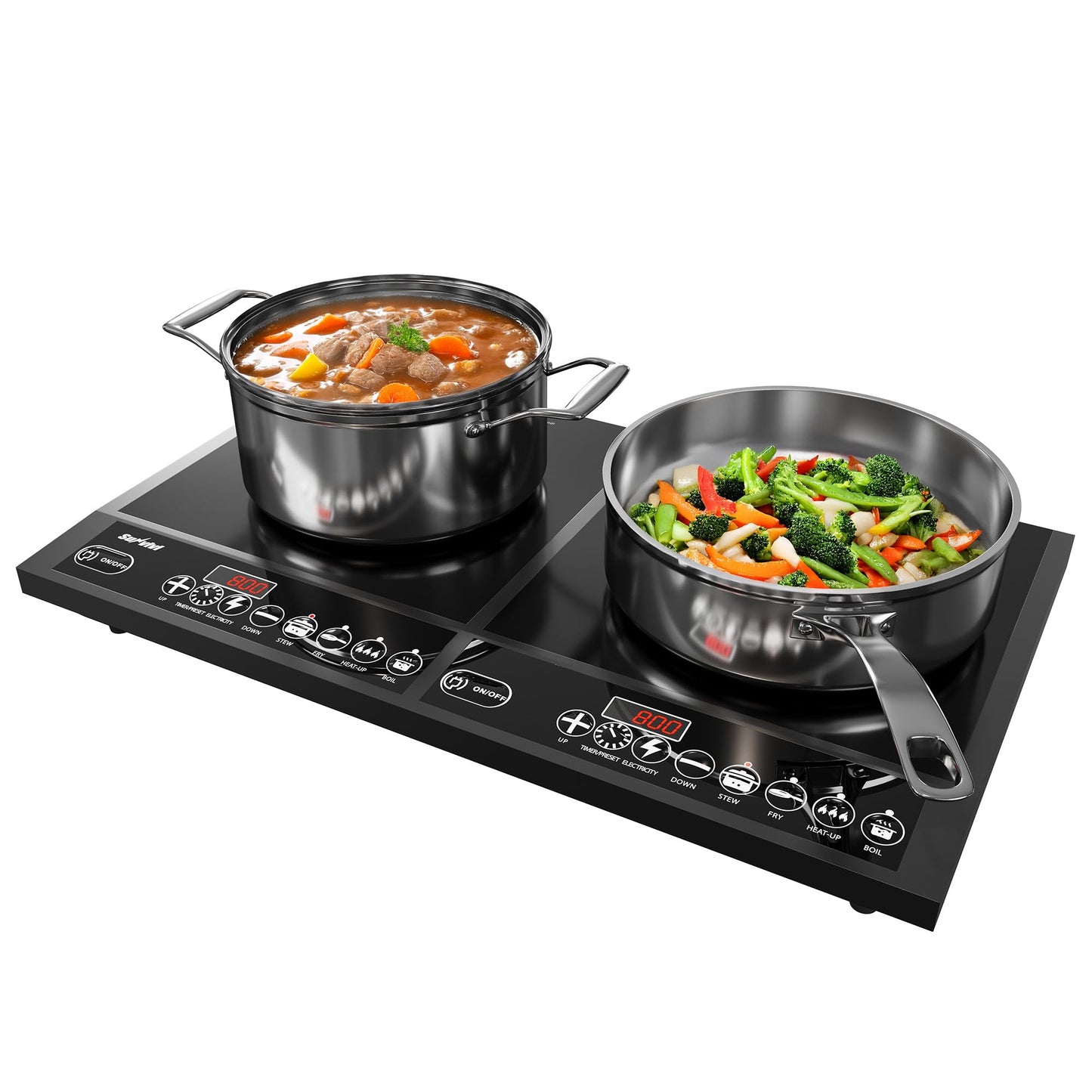 Sunvivi Portable Dual Induction Cooktop, Commercial-Grade Electric Countertop Burner with Timer, Induction Hot Plate with LED Screen, 8 Power(100W-1000W/800W) & 8 Temp Setting(176¡ãF-518¡ãF), Black