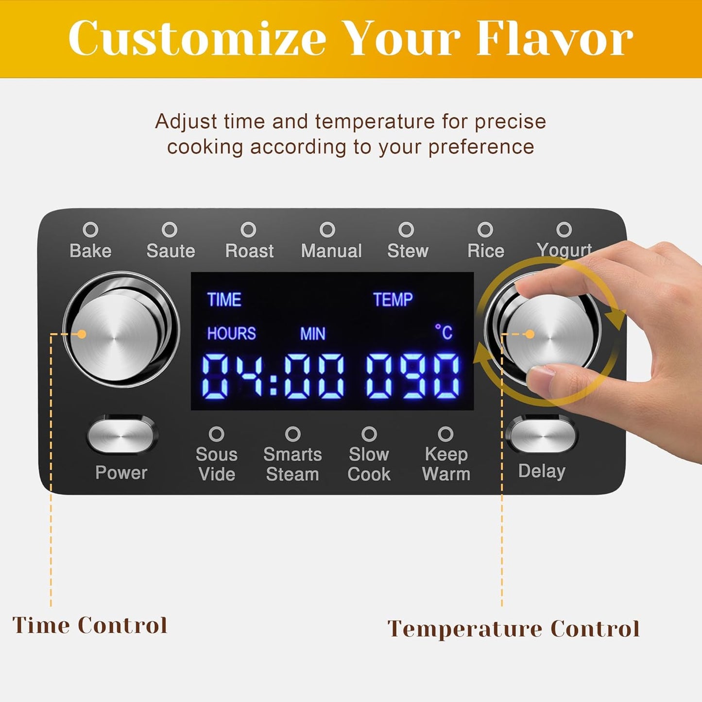 Sunvivi 8 Quart Slow Cooker Roaster Oven, 12 in 1 Programmable Multi-Cooker Food Warmer with Digital Timer, Temp Control, Removable Cast Aluminum Pot & Dishwasher-Safe Tempered Glass Lid