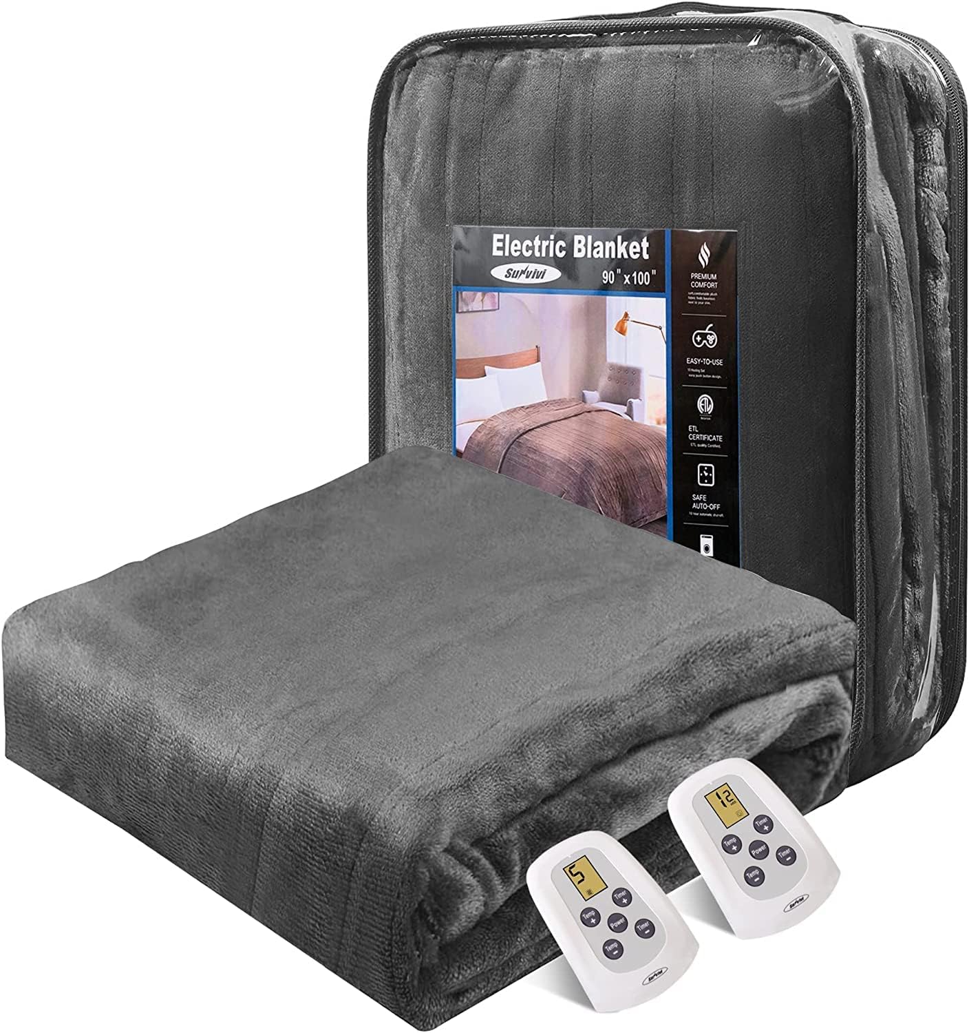 Sunvivi Heated Electric Blanket Whtie Size with Dual Control, 10 cheapest Heat Settings