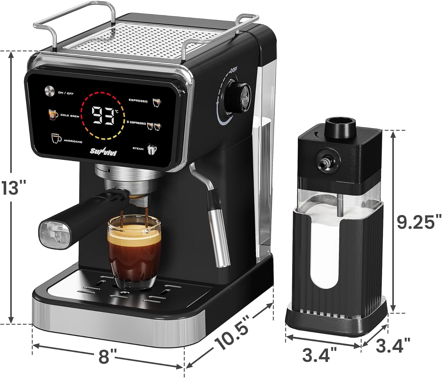 SUNVIVI 20 Bar Espresso Machine, 3-in-1 Iced Coffee Maker with Milk Frother