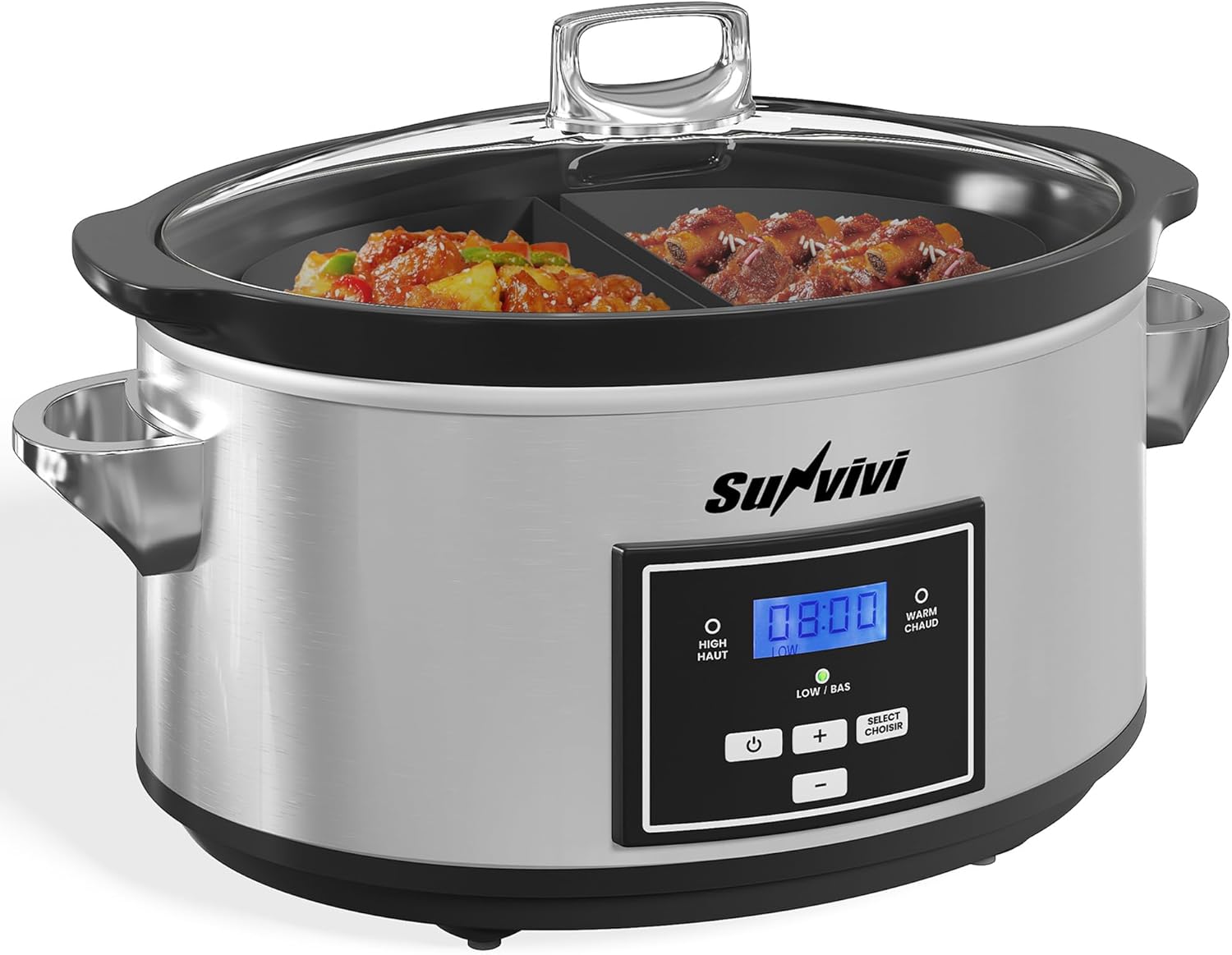 Sunvivi 6 Quart Programmable Slow Cooker with 2 in 1 Silicone Liners