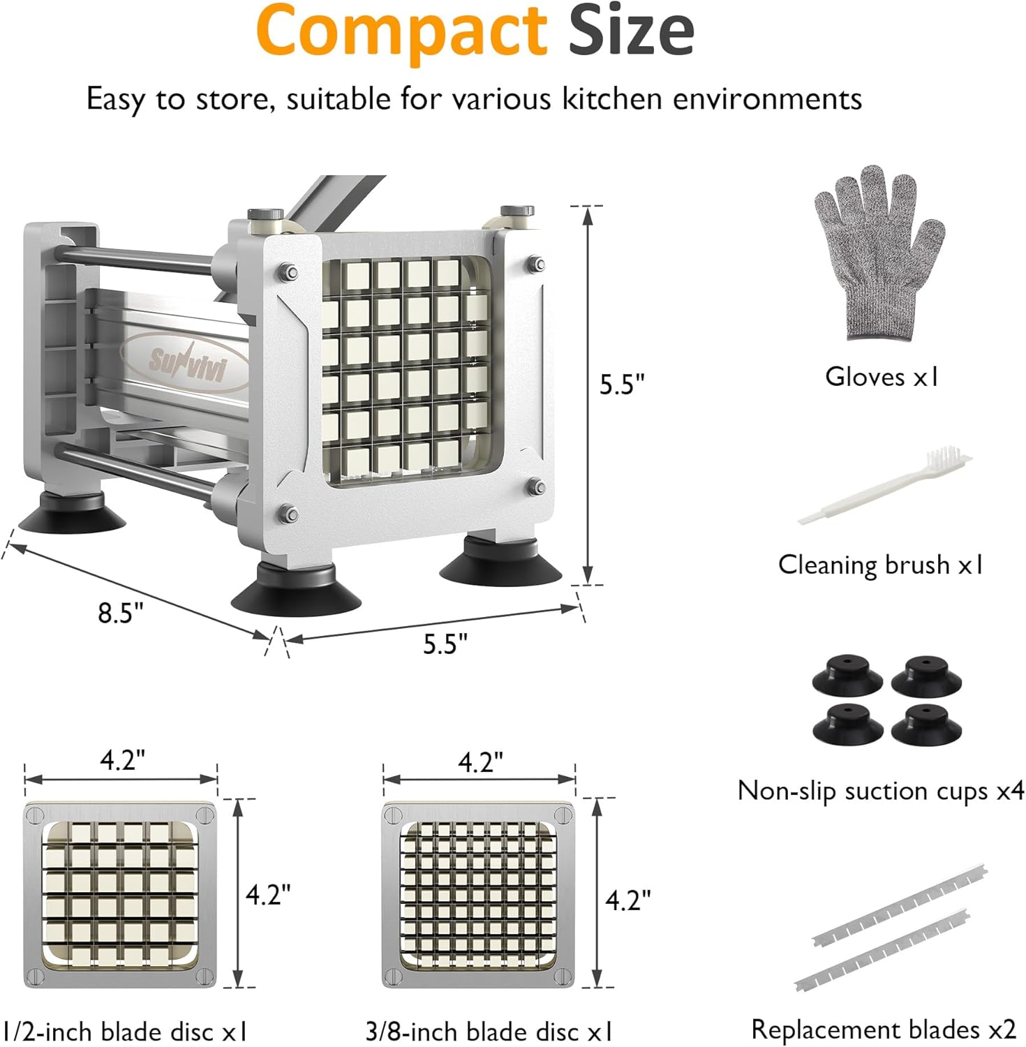 Sunvivi French Fry Cutter Stainless Steel Potato Slicer