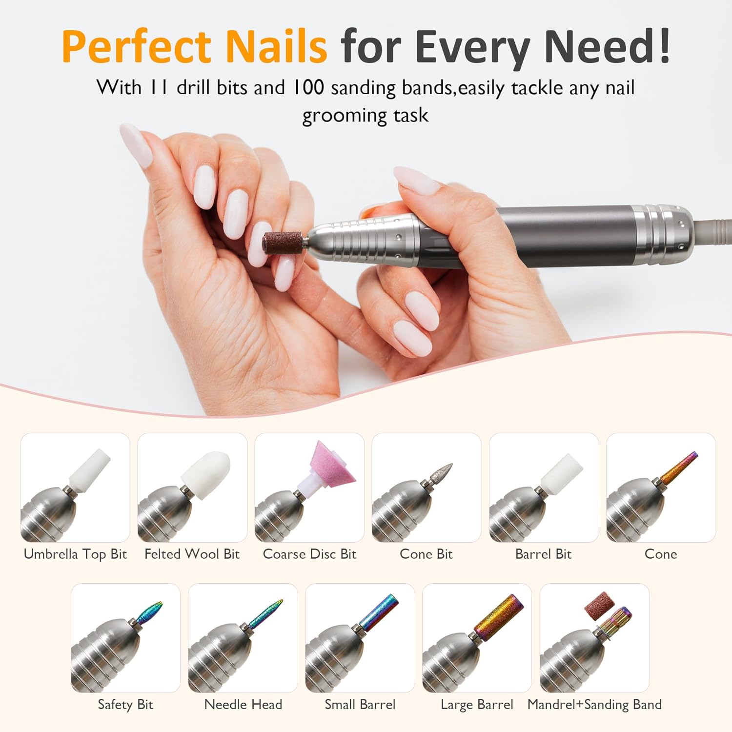 Sunvivi 40000RPM Electric Nail Drill, Rechargeable Nail File Set for Acrylic Nails Gel Polishing