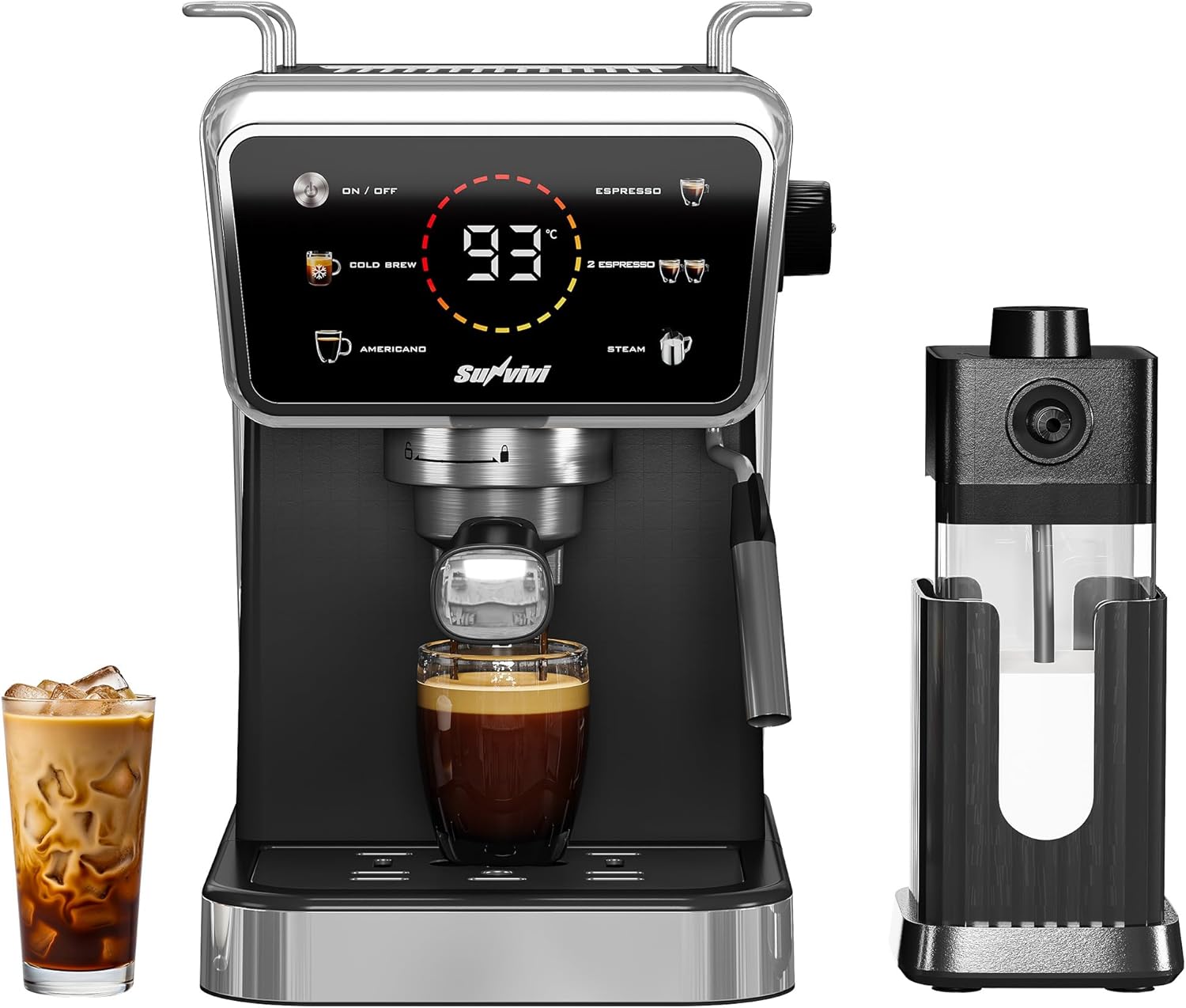 SUNVIVI 20 Bar Espresso Machine, 3-in-1 Iced Coffee Maker with Milk Frother