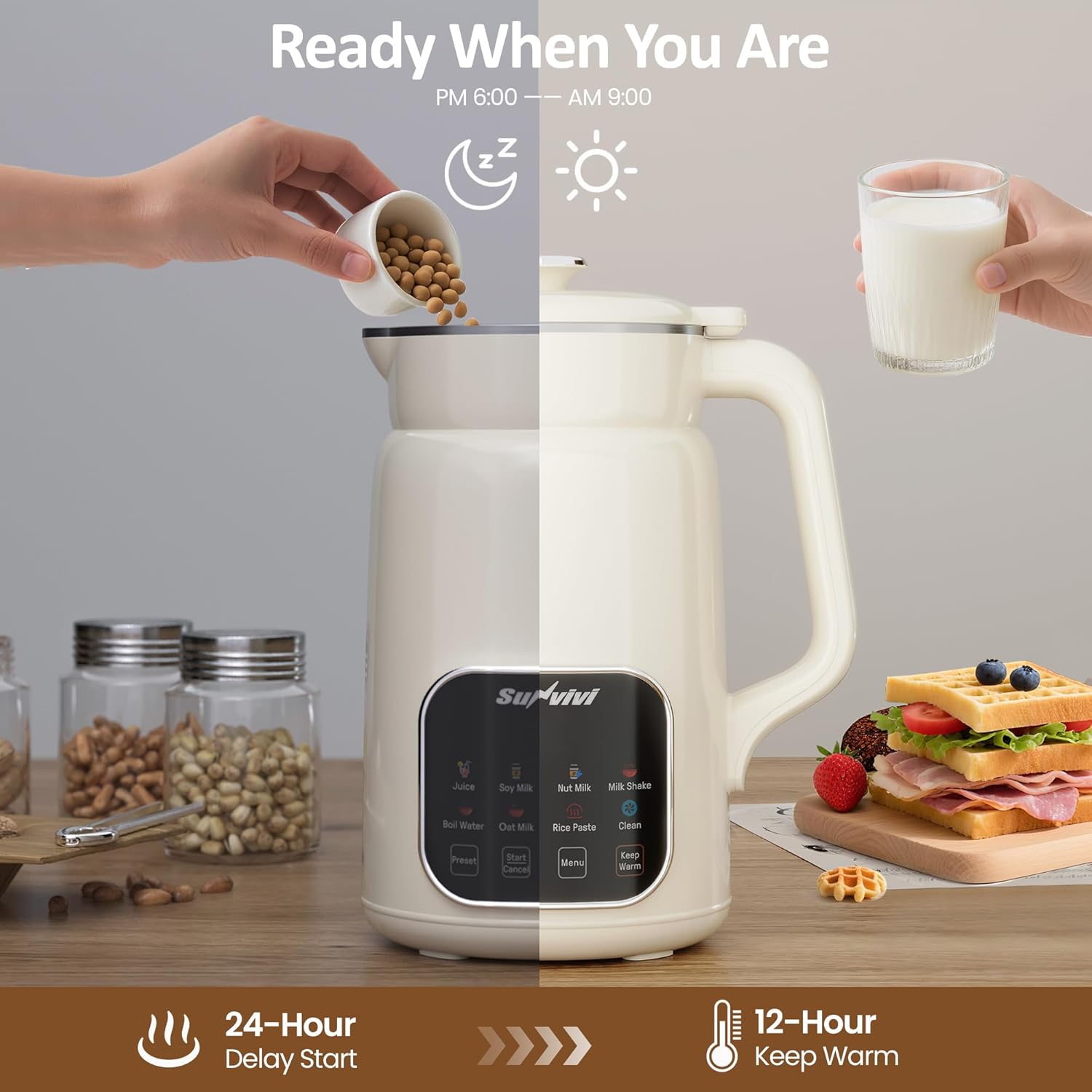 Sunvivi 8 in 1 Nut Milk Maker Machine: 60oz Soy Milk Maker