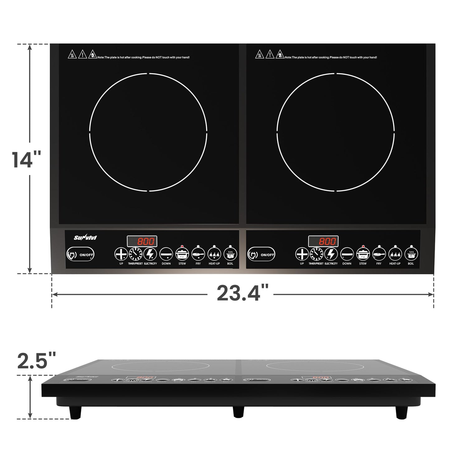 Sunvivi Portable Dual Induction Cooktop, Commercial-Grade Electric Countertop Burner with Timer, Induction Hot Plate with LED Screen, 8 Power(100W-1000W/800W) & 8 Temp Setting(176¡ãF-518¡ãF), Black
