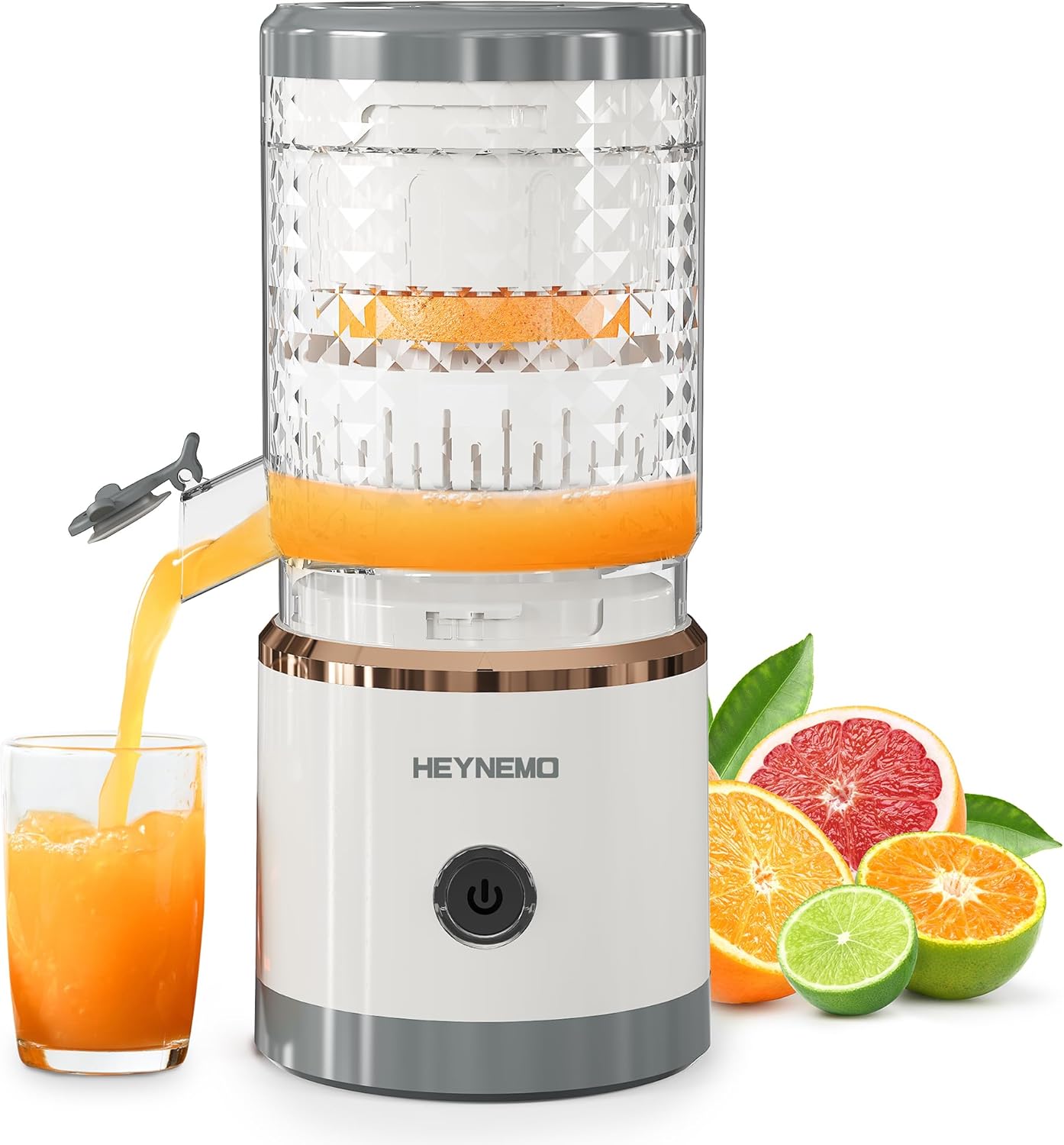 Electric Citrus Juicer, 90W Automatic Juice Squeezer with High-Speed 15,000 RPM, Ideal for Orange, Lemon, Grapefruit, and Soft Fruits, Compact and Easy to Clean, Includes Cleaning Brush
