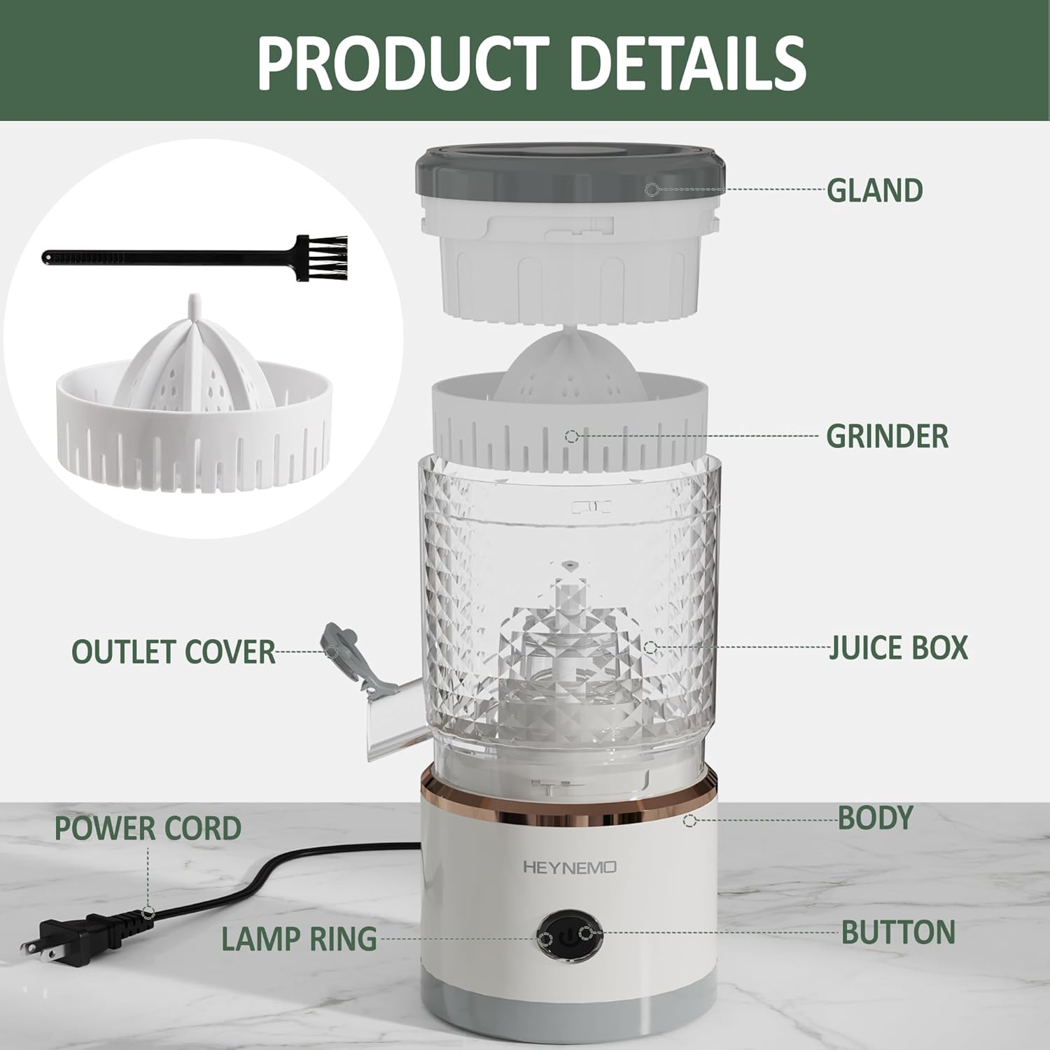 Electric Citrus Juicer, 90W Automatic Juice Squeezer with High-Speed 15,000 RPM, Ideal for Orange, Lemon, Grapefruit, and Soft Fruits, Compact and Easy to Clean, Includes Cleaning Brush