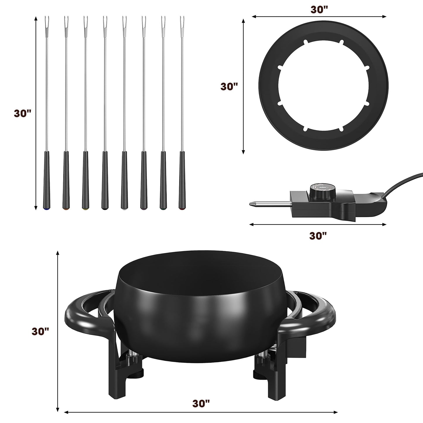 SUNVIVI Electric Fondue Pot Set for Melting Chocolate Cheese, 3 Quart Fondue Set with Adjustable Temperature Control and 8 Color-Coded Forks, 1000W Non-Stick Fondue Maker for Dessert, Oil and Broth