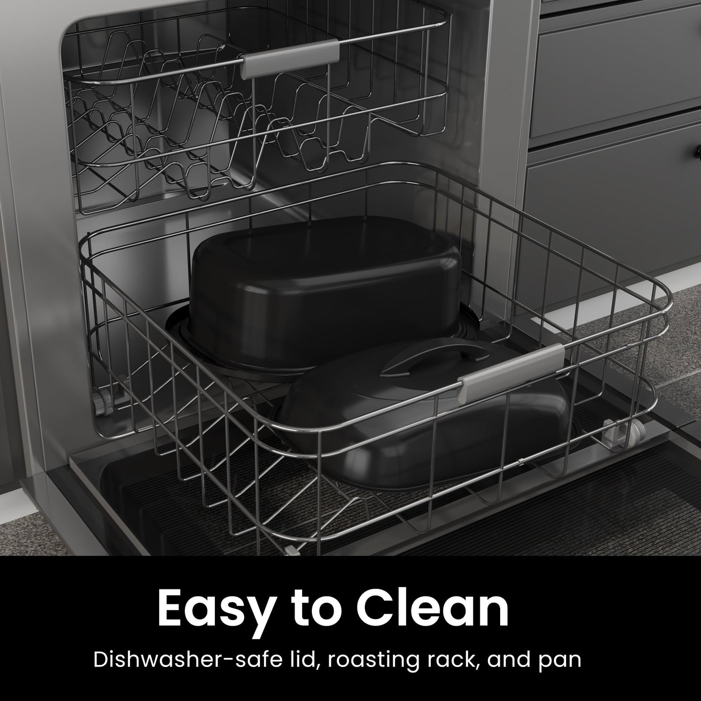 Sunvivi Roaster Oven with Self-Basting Lid, 18qt Electric Roaster with Removable Pan & Rack, Turkey Roaster Oven with Defrost & Warm Function, Stainless Steel, Blue