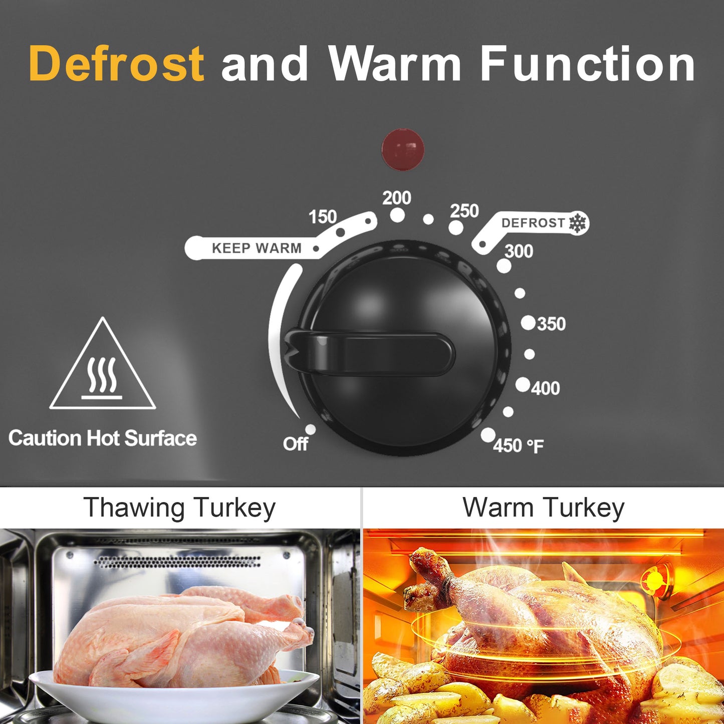 22-Quart Roaster Oven, Electric Roaster Oven with Self-Basting Lid, Turkey Roaster with Unique Defrost/Warm Function, Large Roaster with Removable Pan & Rack, Stainless Steel, Grey