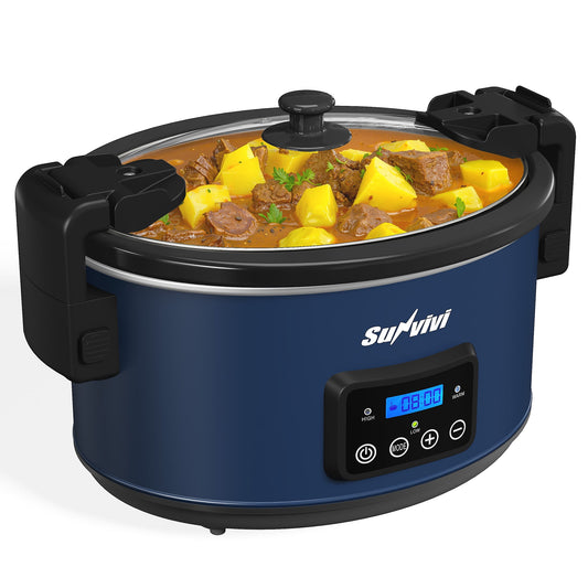 Sunvivi 8.5 Quart Programmable Slow Cooker with Locking Lid, Digital Timer, Dishwasher Safe, Blue