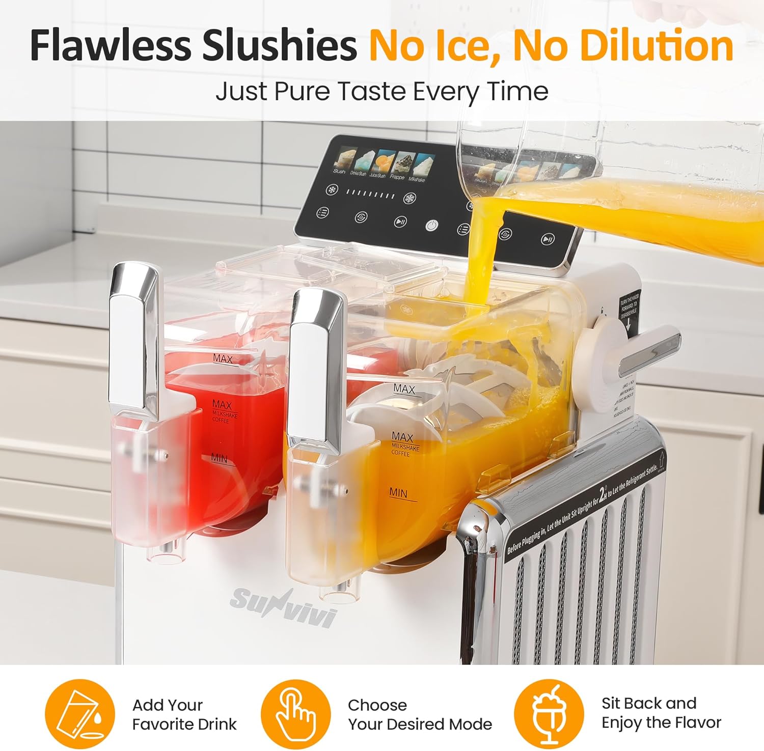 Sunvivi Dual-Tank Slush Machine for Home: 169oz Frozen Drink Maker with Rapid Chill Technology, Self-Cleaning System & 5 Drink Modes, Keeps Drinks Frozen up to 12 Hours, ETL Certified