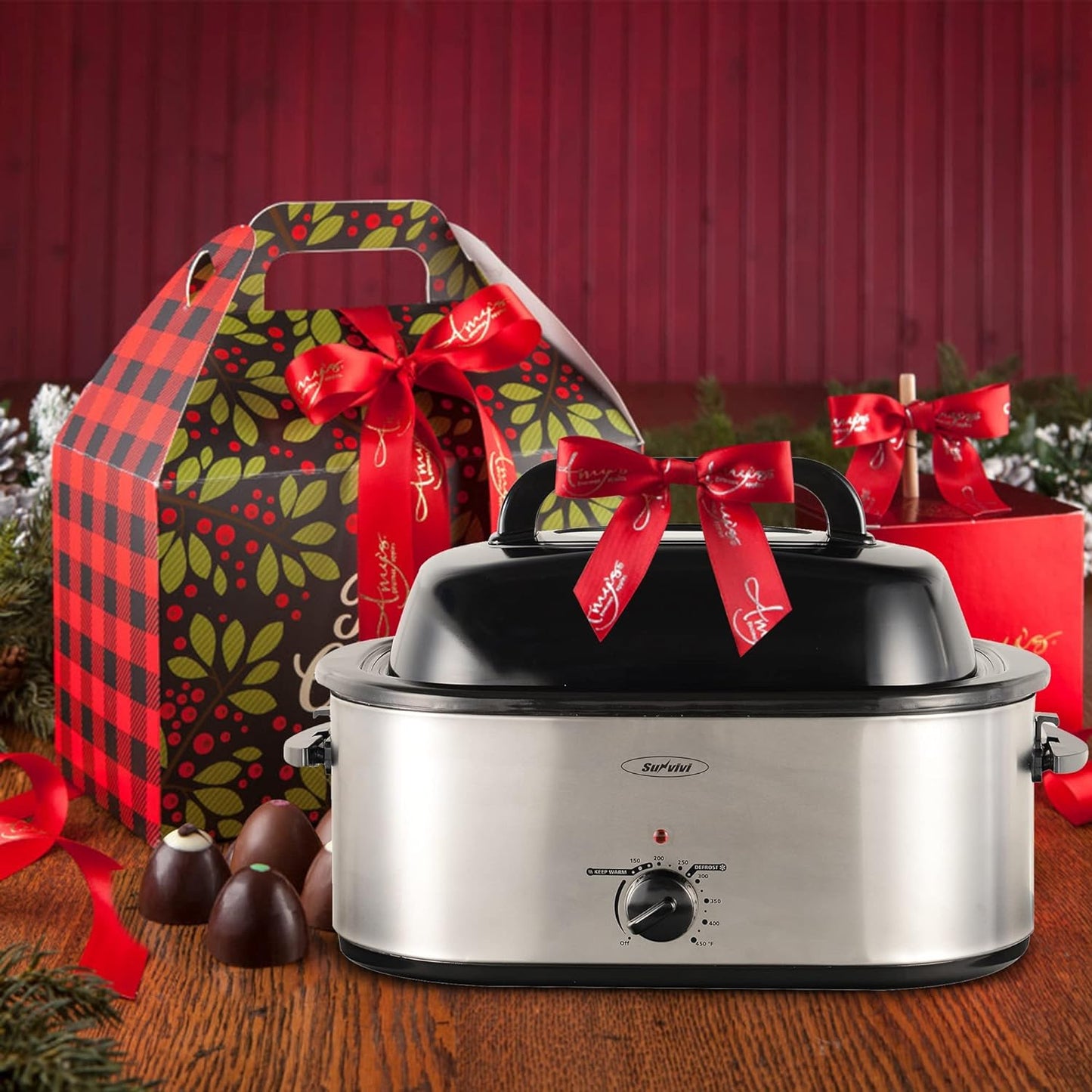 Roaster Oven, Electric Roaster Oven with Viewing Lid, Sunvivi Turkey Roaster with Unique Defrost/Warm Function, Large Roaster with with Removable Pan & Rack, Stainless Steel, White