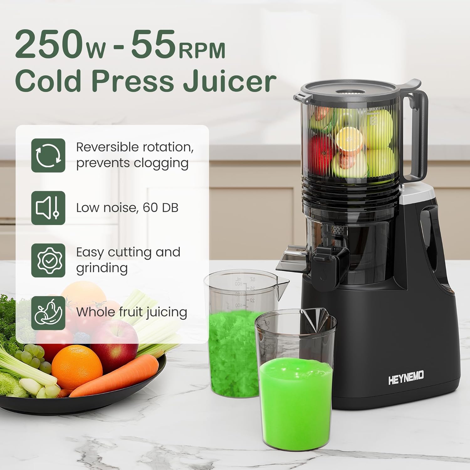 Sunvivi Juicer Machines, 5.9" Wide Feed Chute Cold Press Juicer for Whole Vegetable & Fruit