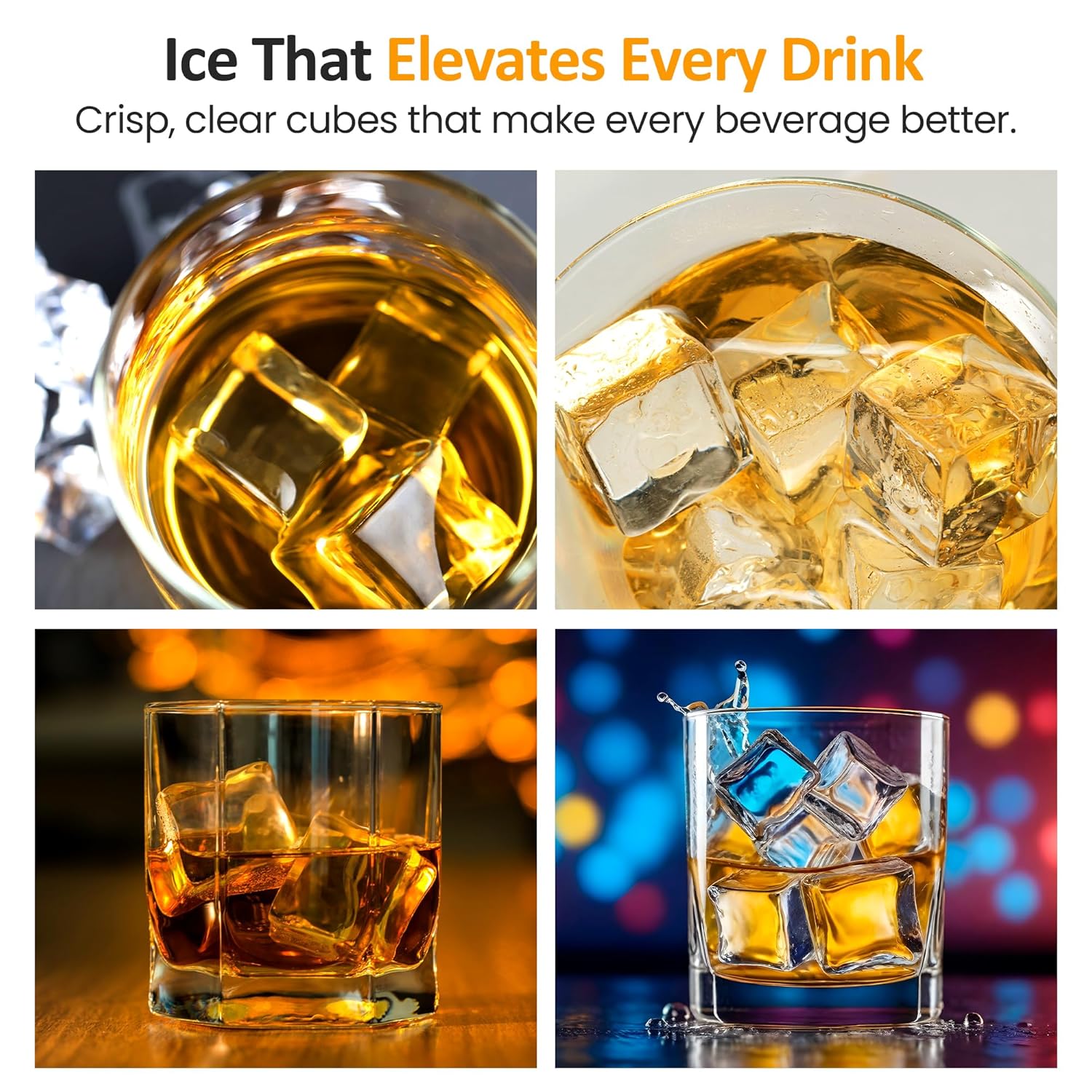 Sunvivi Clear Ice Maker, Compact Countertop Ice Machine, 1.6" Square Ice Cubes, Fast 10-Min Ice Production