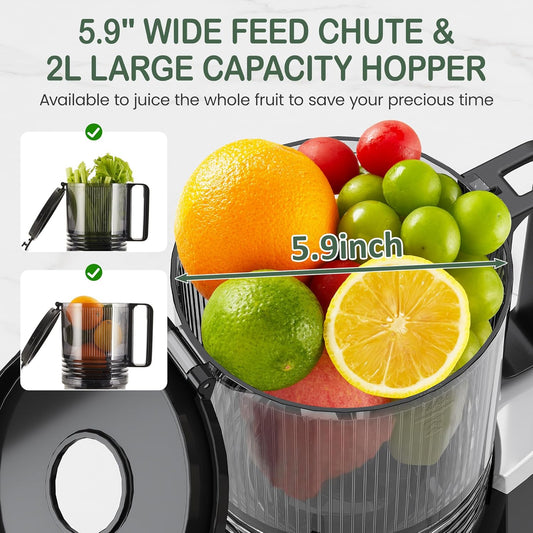 Sunvivi Juicer Machines, 5.9" Wide Feed Chute Cold Press Juicer for Whole Vegetable & Fruit