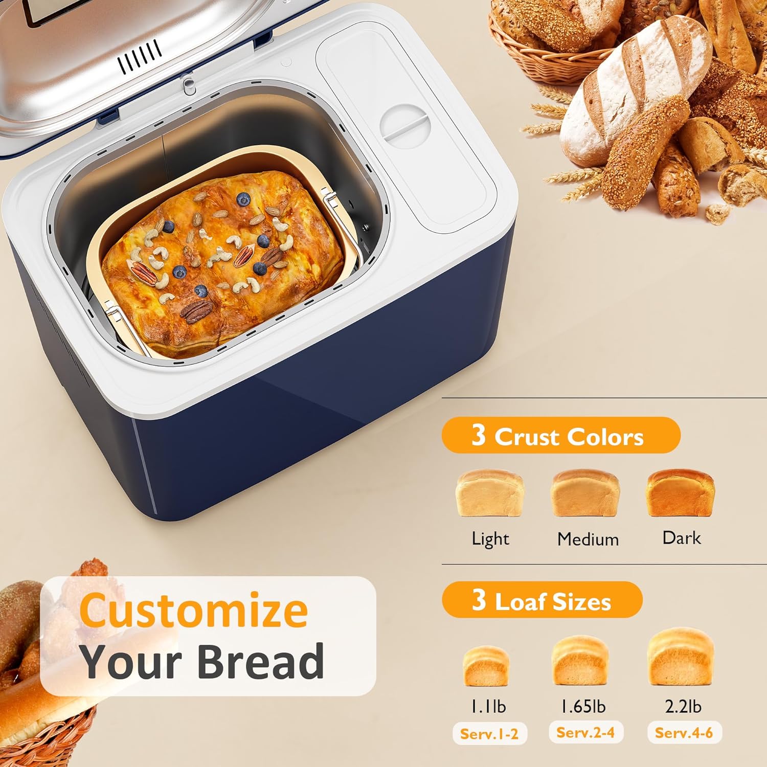 Sunvivi 2.2LB Bread Maker Machine: 21 Programs Bread Maker